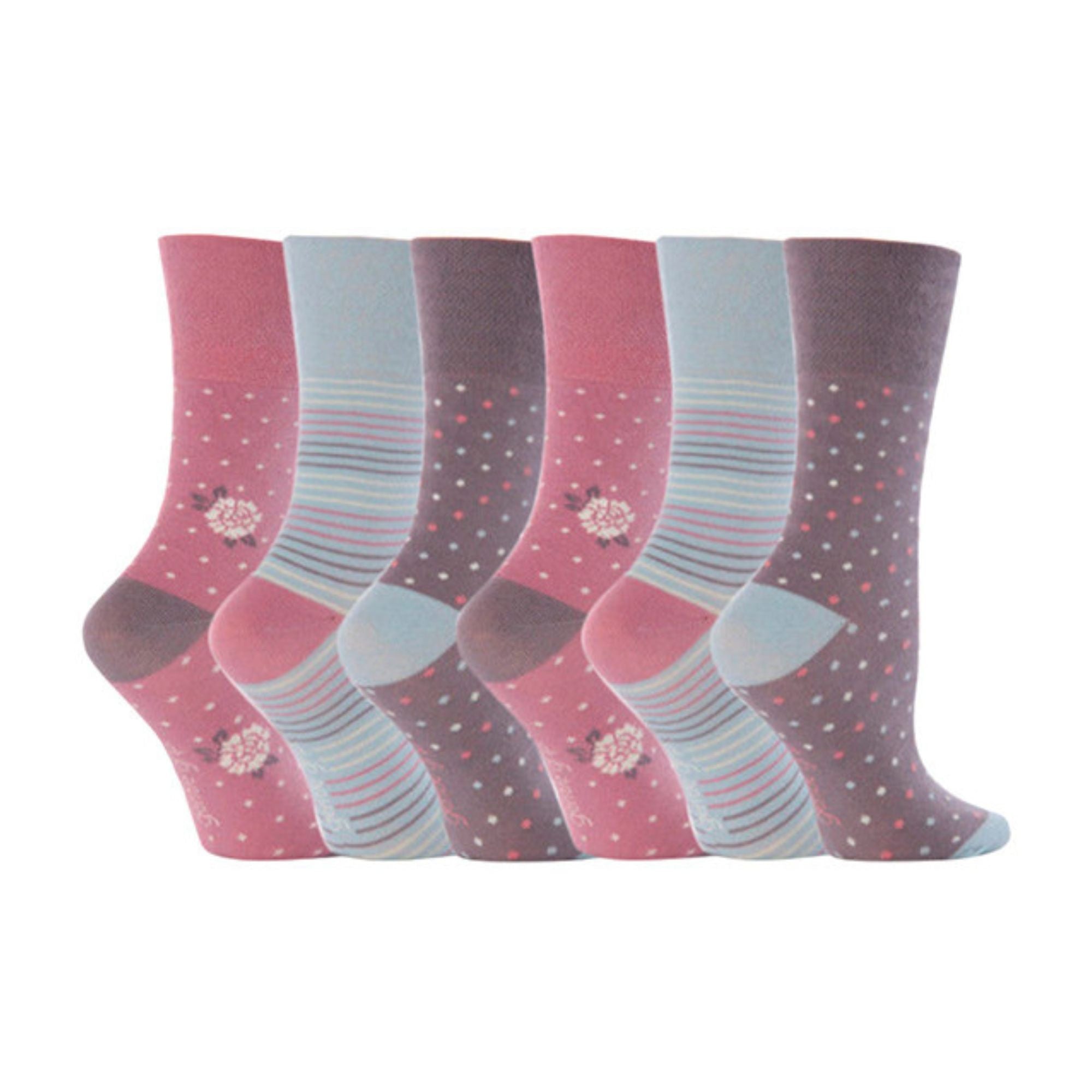 Gentle Grip 6 Pack Womens Non Elastic Patterned Cotton Socks for Poor Circulation