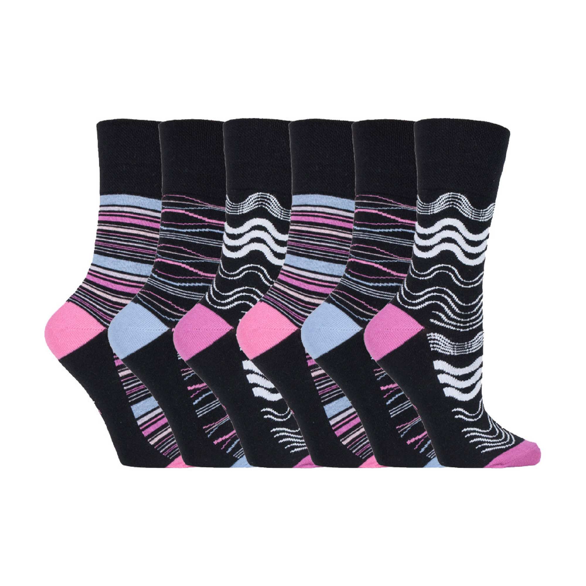Gentle Grip 6 Pack Womens Patterned Non Elastic Cotton Socks
