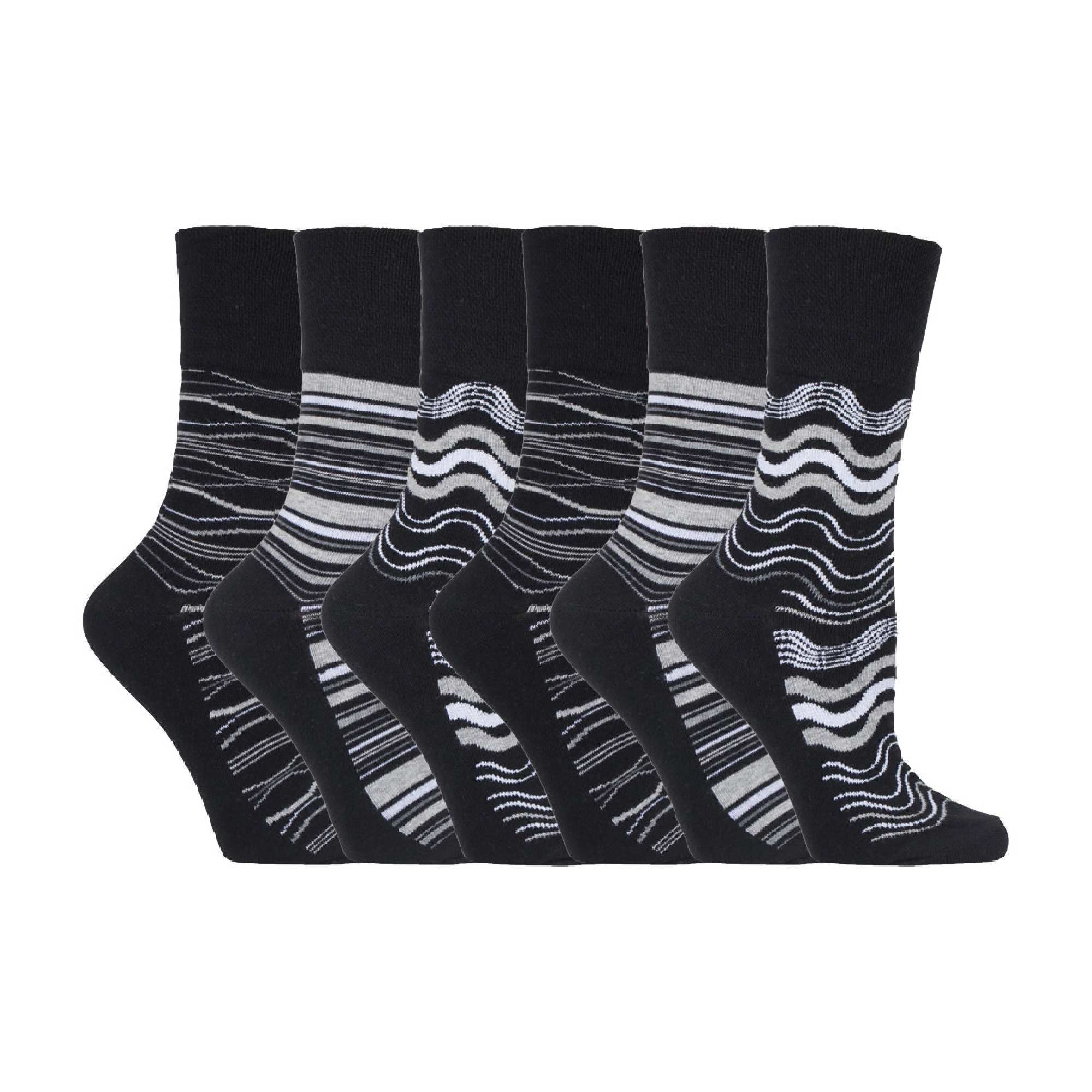 Gentle Grip 6 Pack Womens Patterned Non Elastic Cotton Socks