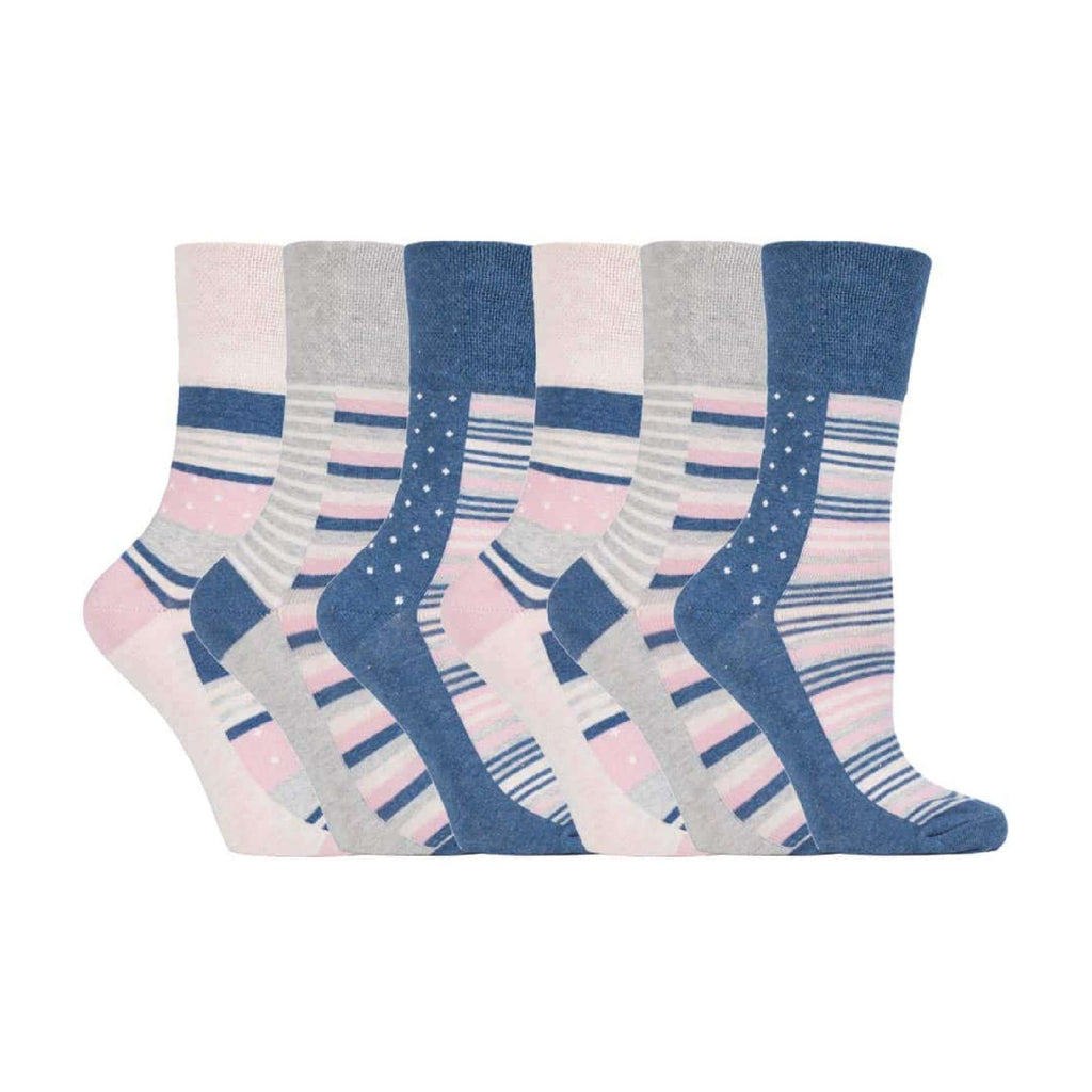 Gentle Grip 6 Pack Womens Patterned Non Elastic Cotton Socks