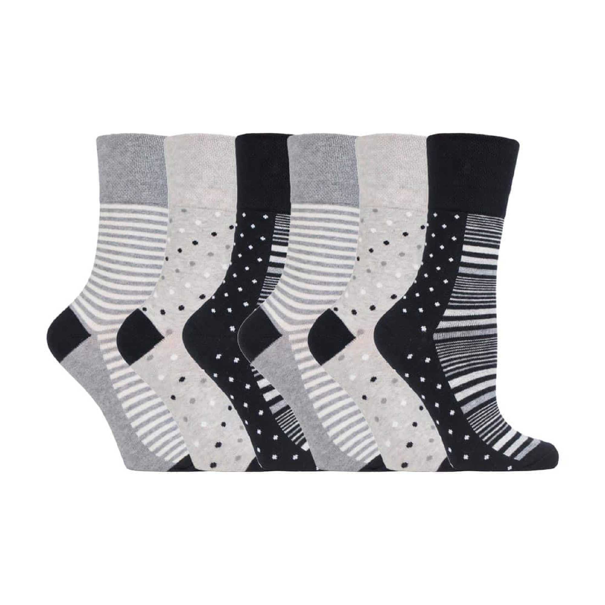 Gentle Grip 6 Pack Womens Patterned Non Elastic Cotton Socks
