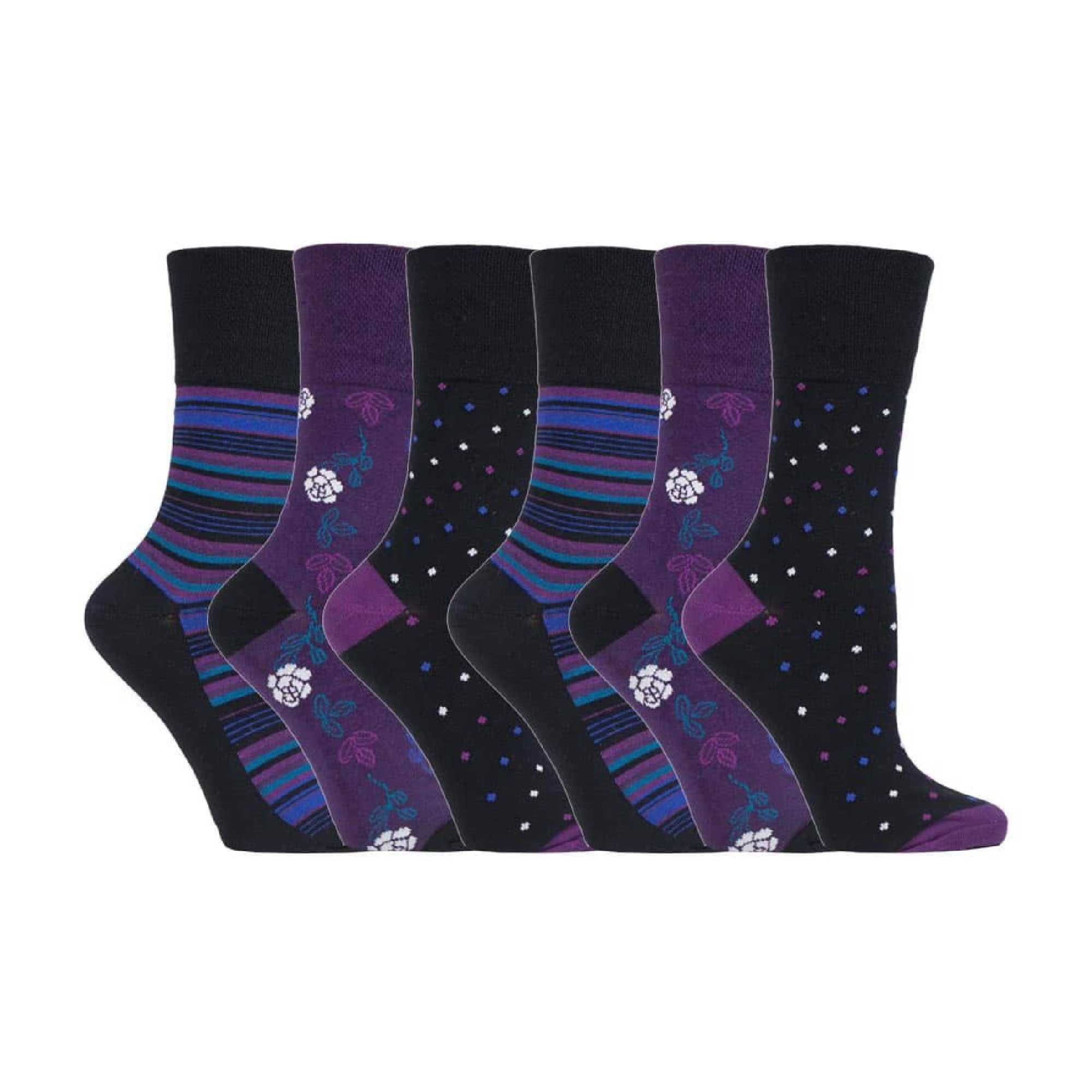 Gentle Grip 6 Pack Womens Patterned Non Elastic Cotton Socks