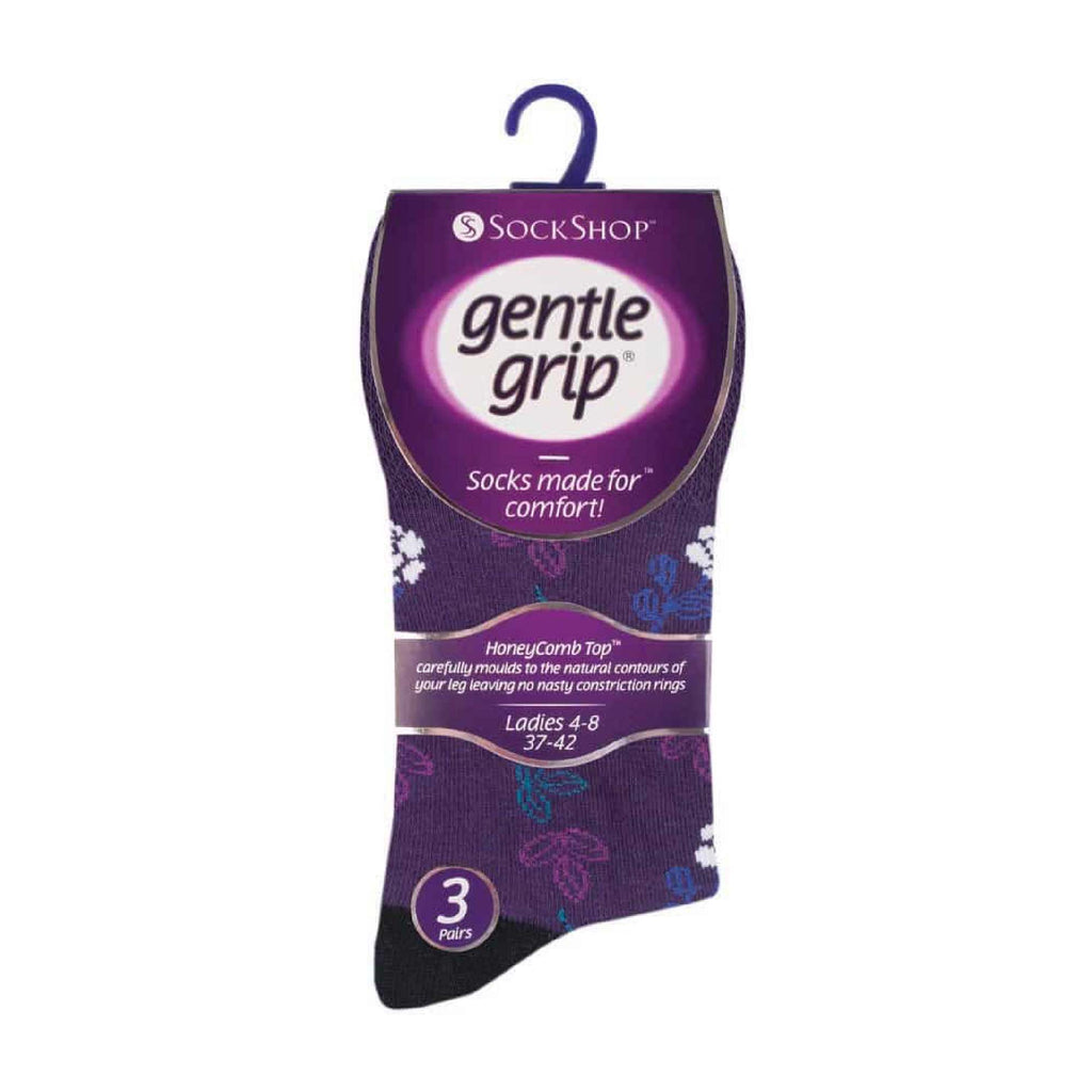 Gentle Grip 6 Pack Womens Patterned Non Elastic Cotton Socks