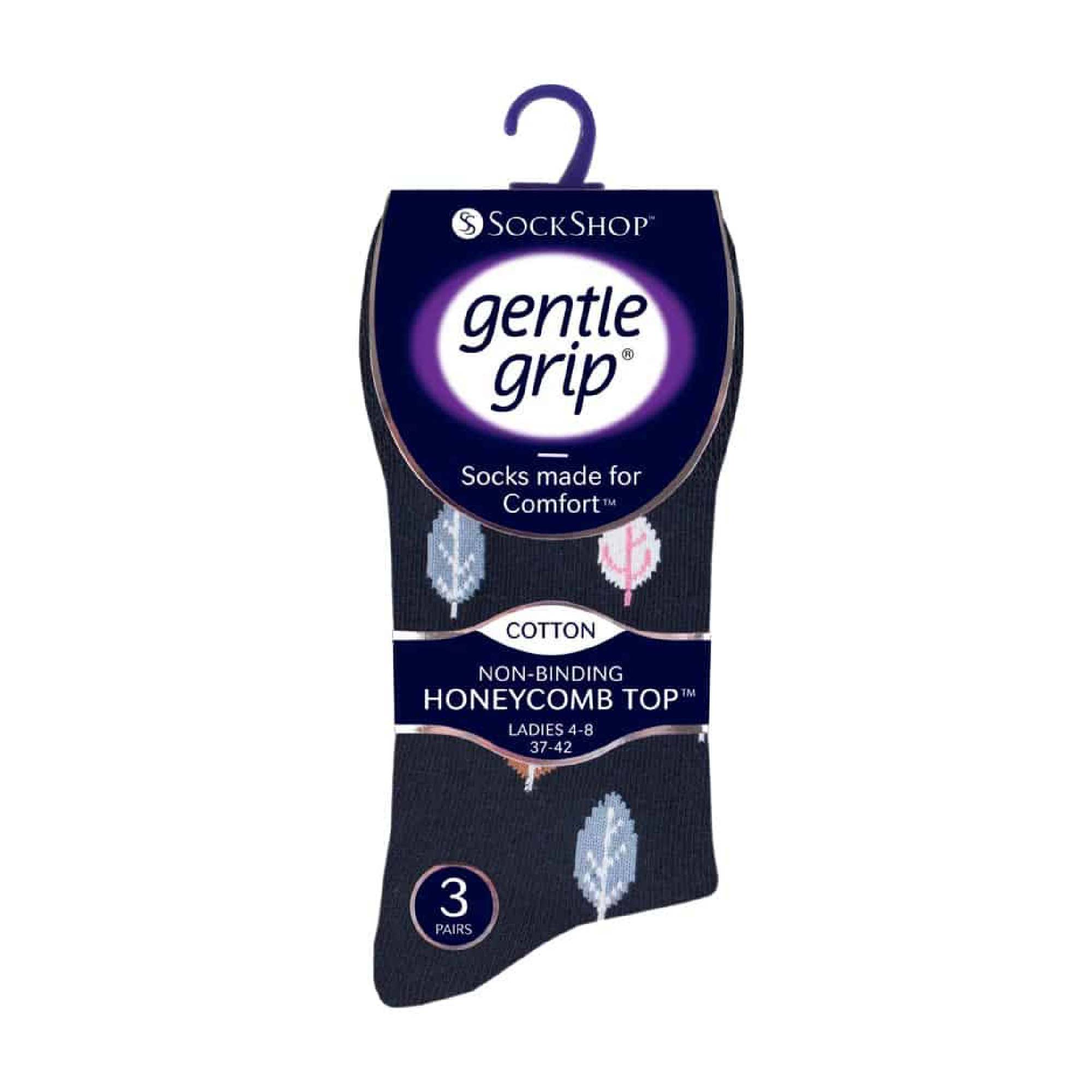 Gentle Grip 6 Pack Womens Non Elastic Loose Top Patterned Cotton Rich Socks
