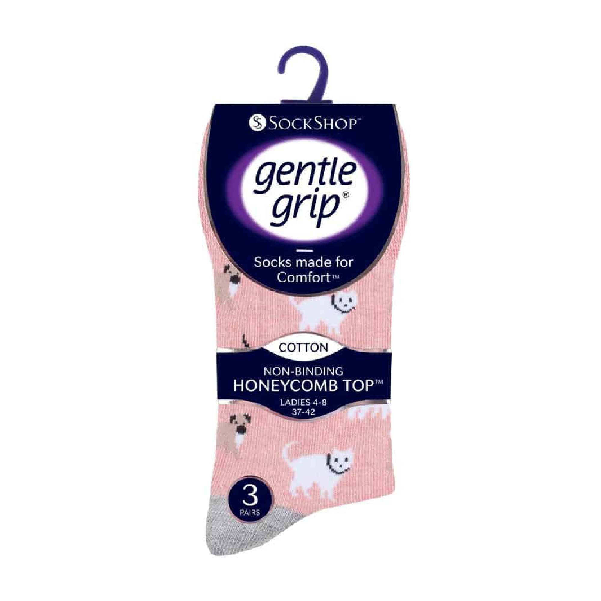 Gentle Grip 6 Pack Womens Non Elastic Loose Top Patterned Cotton Rich Socks