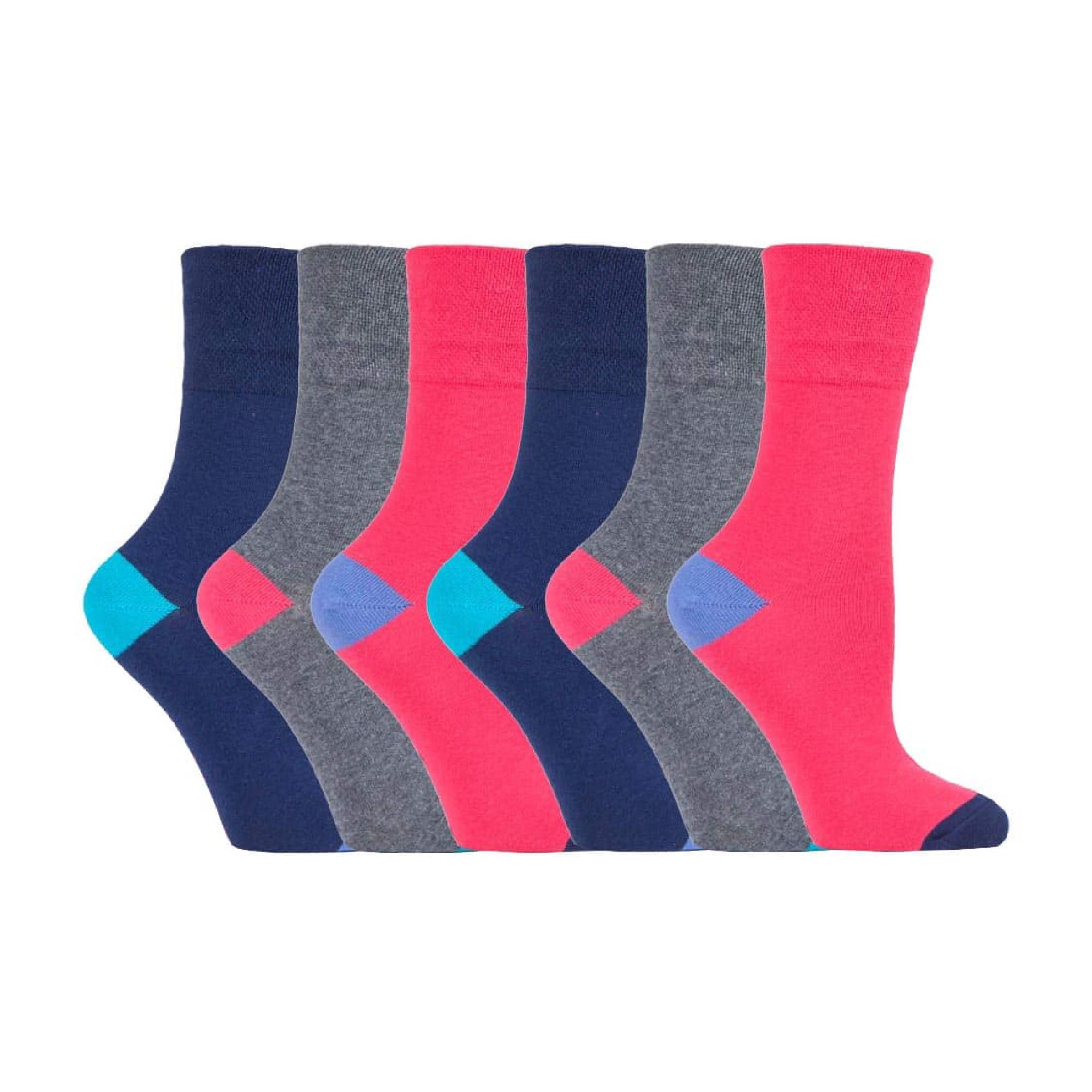 Gentle Grip 6 Pack Womens Non Elastic Loose Top Patterned Cotton Rich Socks