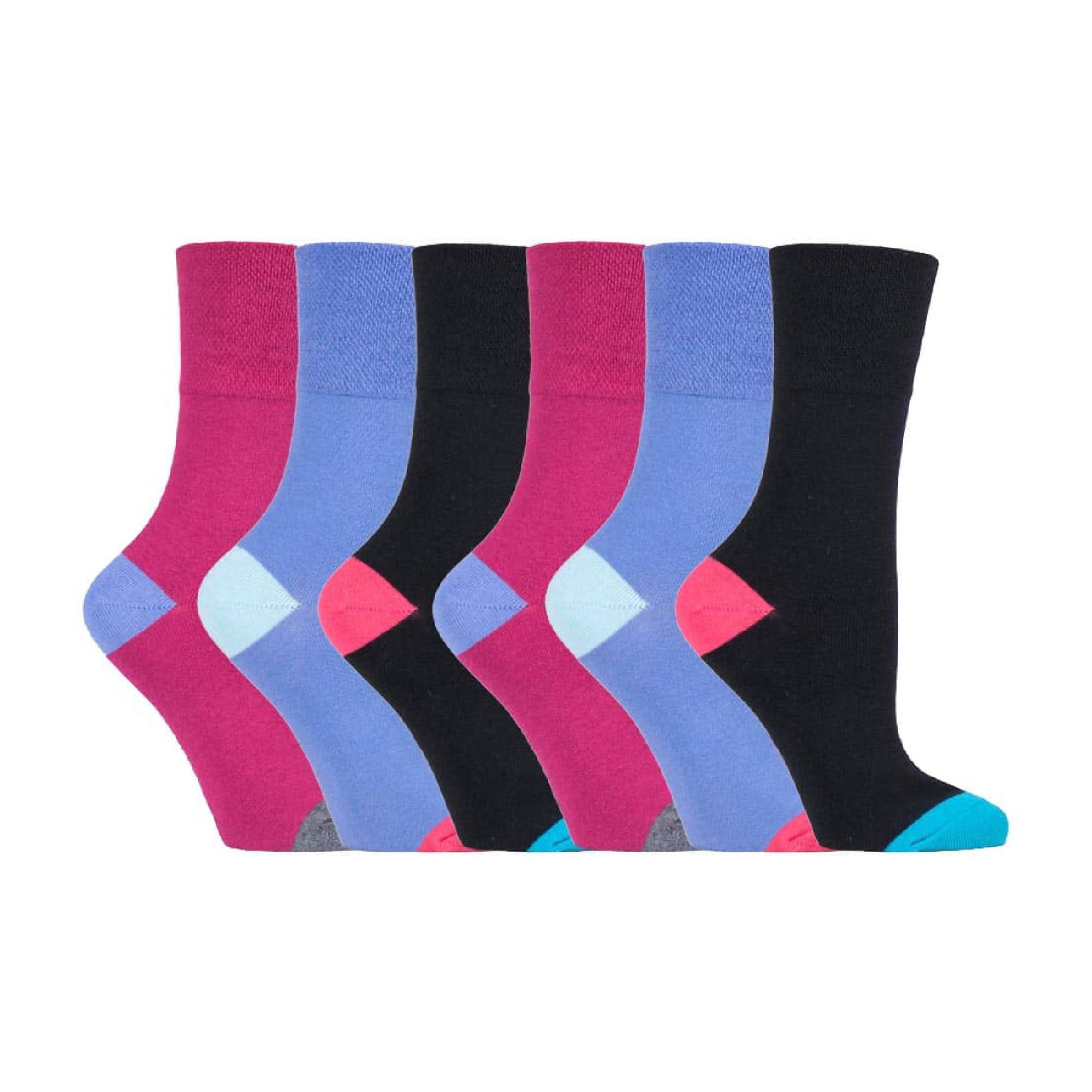 Gentle Grip 6 Pack Womens Non Elastic Loose Top Patterned Cotton Rich Socks