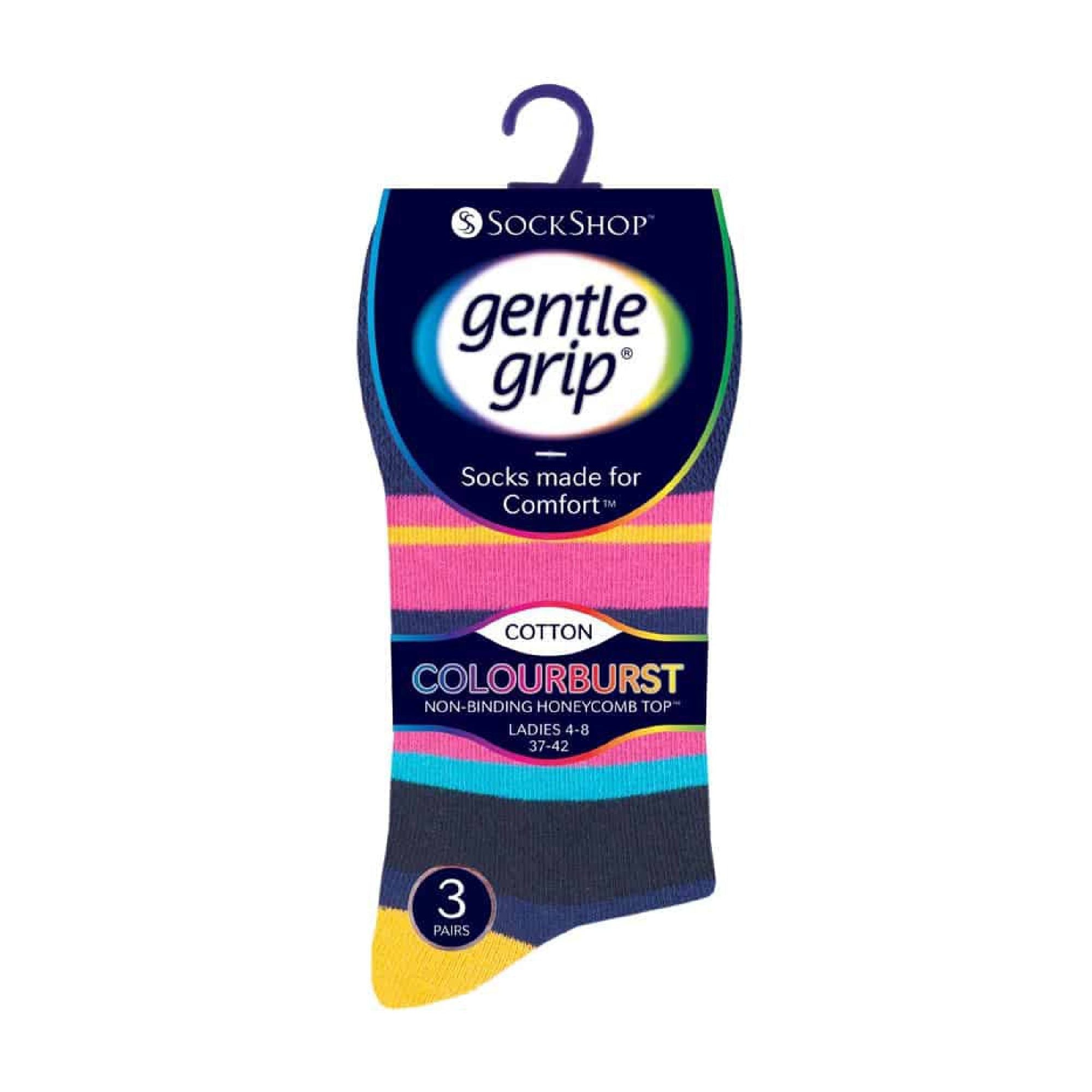 Gentle Grip 6 Pack Womens Non Elastic Loose Top Patterned Cotton Rich Socks