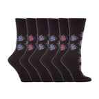Gentle Grip 6 Pack Womens Non Elastic Floral Patterned Cotton Socks