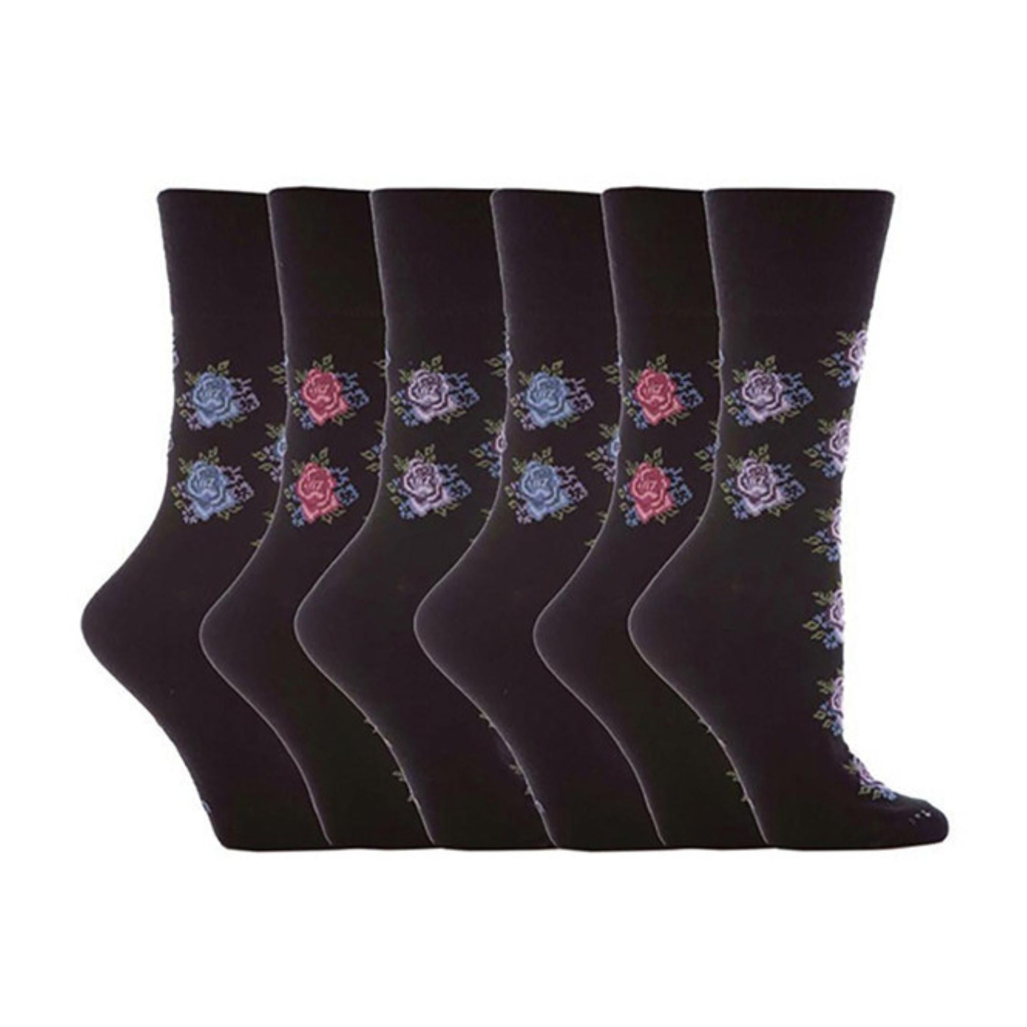 Gentle Grip 6 Pack Womens Non Elastic Floral Patterned Cotton Socks
