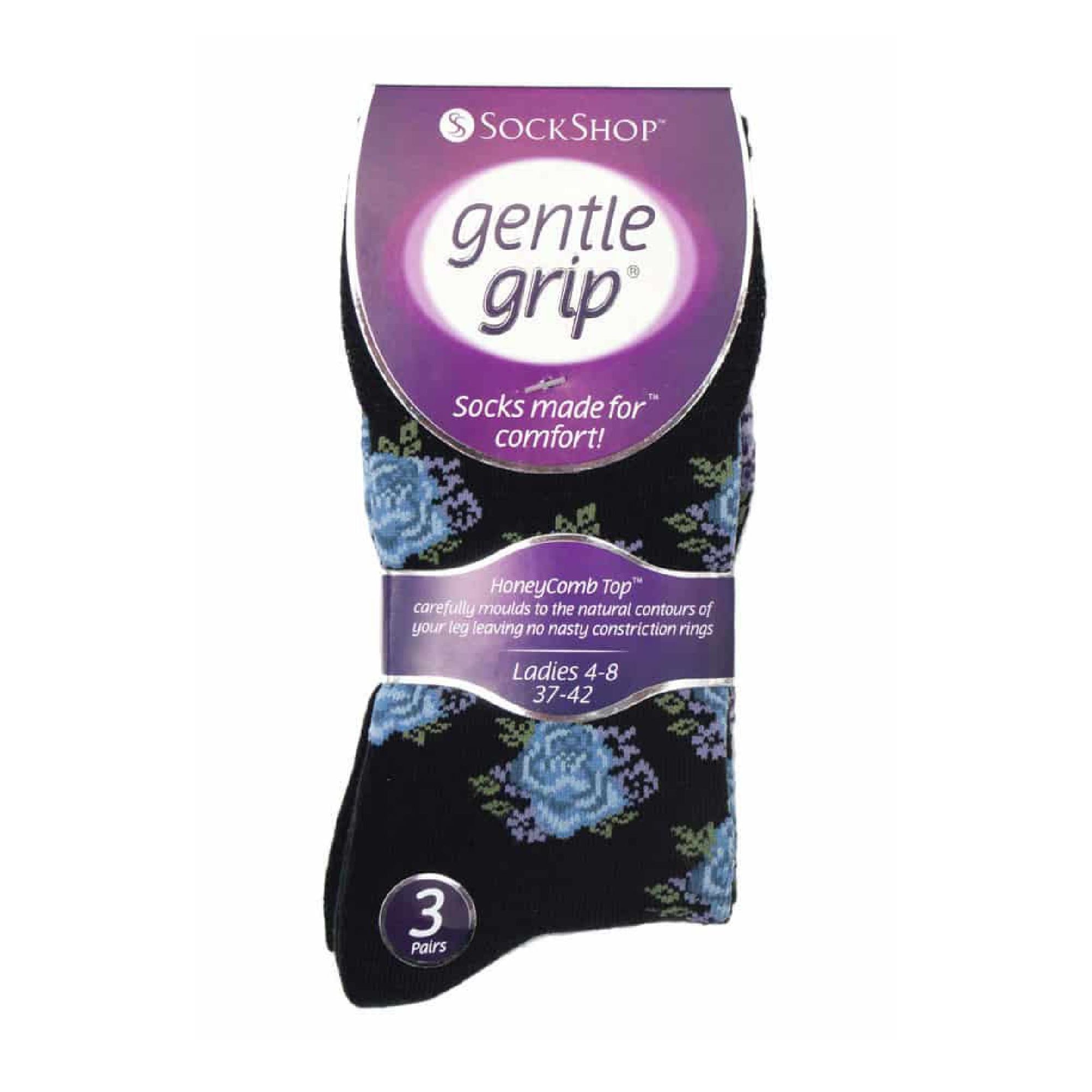 Gentle Grip 6 Pack Womens Non Elastic Floral Patterned Cotton Socks