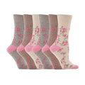 Gentle Grip 6 Pack Womens Non Elastic Floral Patterned Cotton Socks