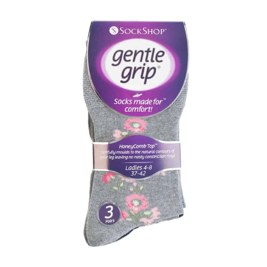 Gentle Grip 6 Pack Womens Non Elastic Floral Patterned Cotton Socks