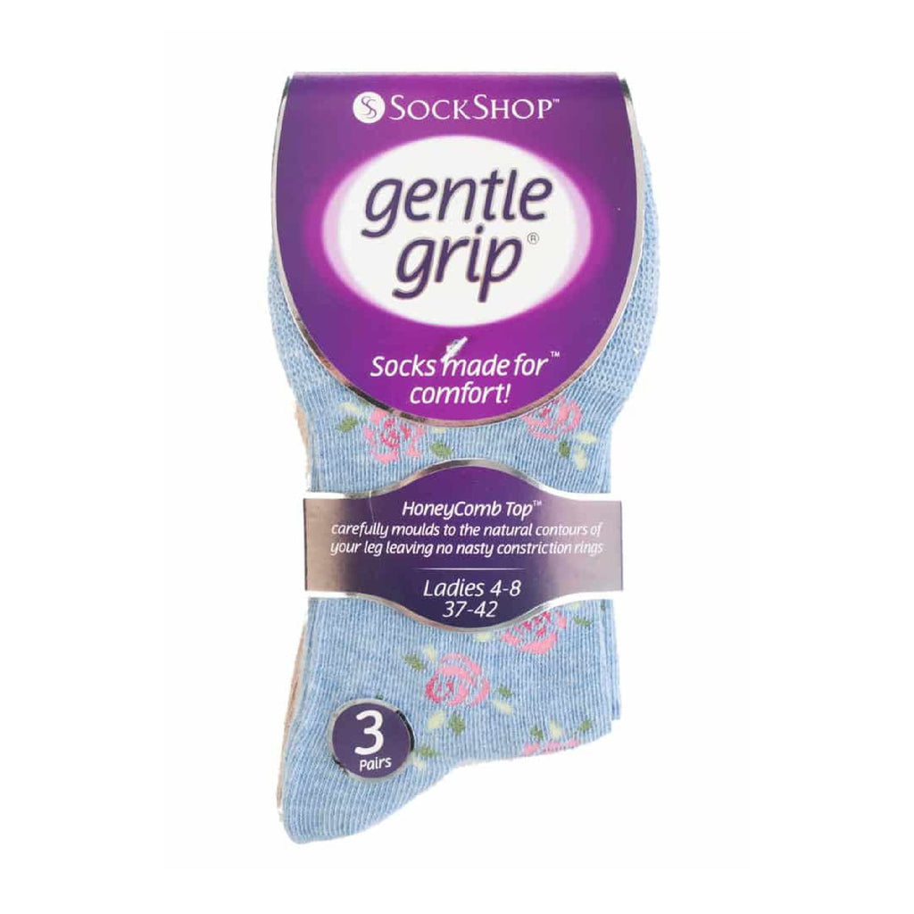 Gentle Grip 6 Pack Womens Non Elastic Floral Patterned Cotton Socks