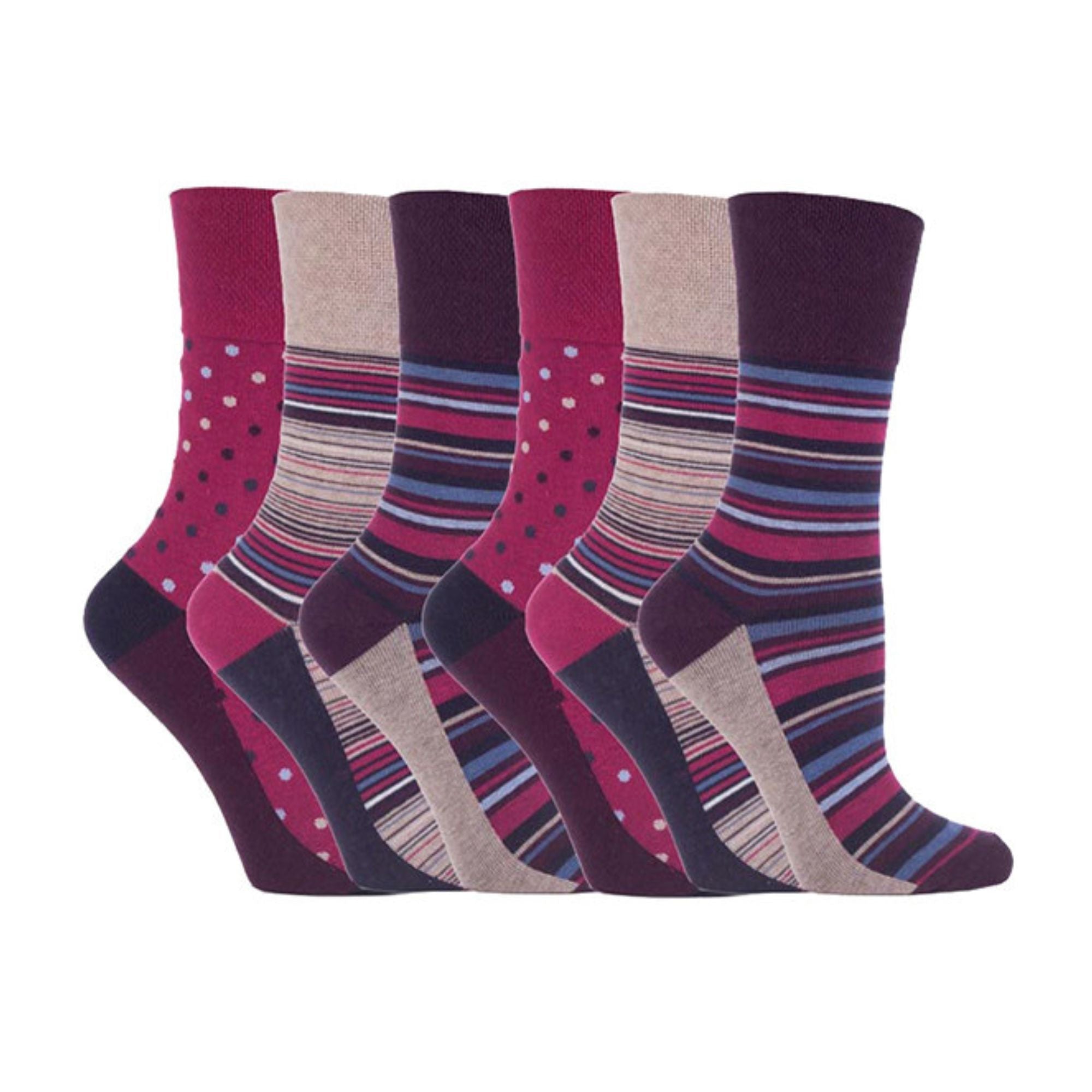 Gentle Grip 6 Pack Womens Non Elastic Patterned Cotton Socks for Poor Circulation