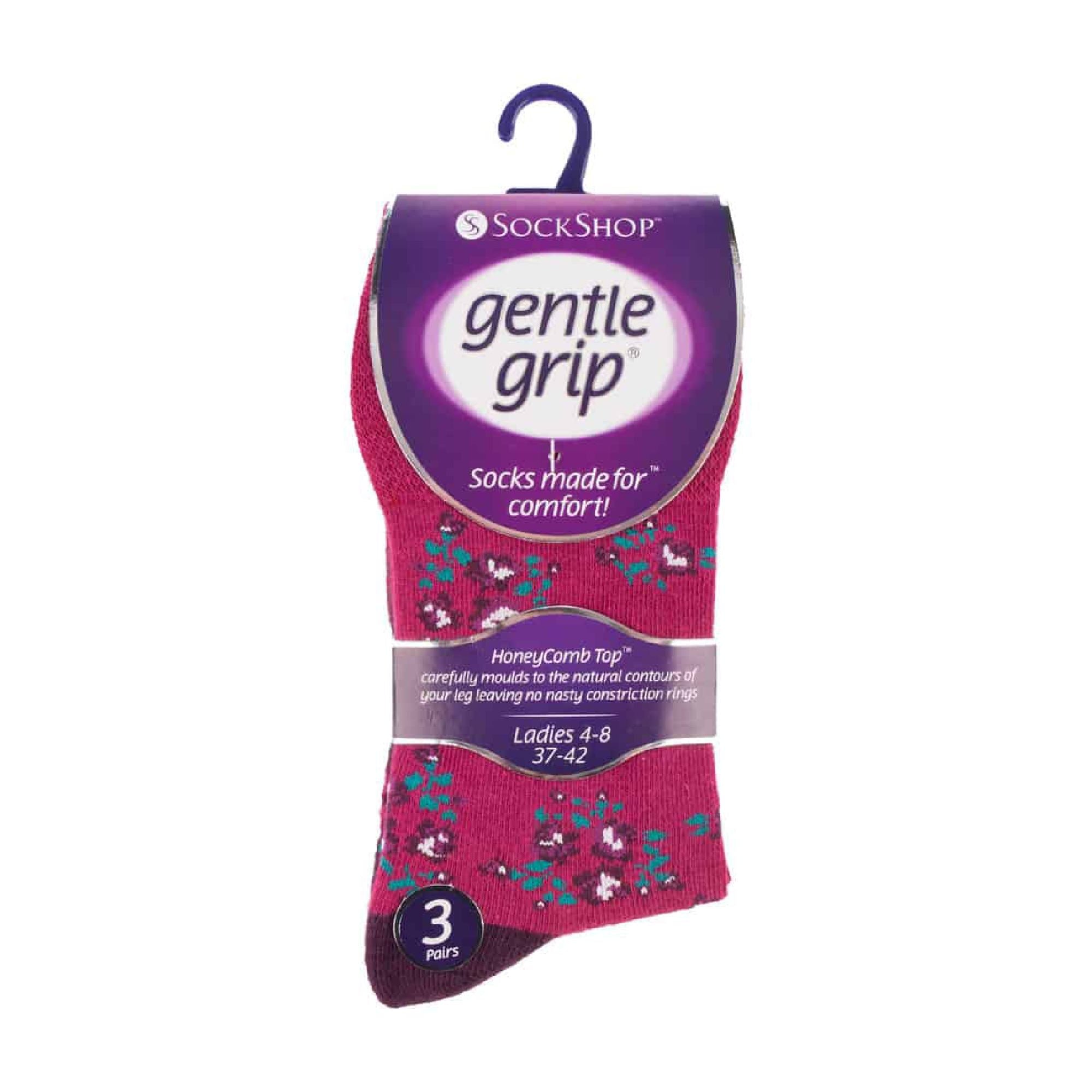 Gentle Grip 6 Pack Womens Non Elastic Floral Patterned Cotton Socks