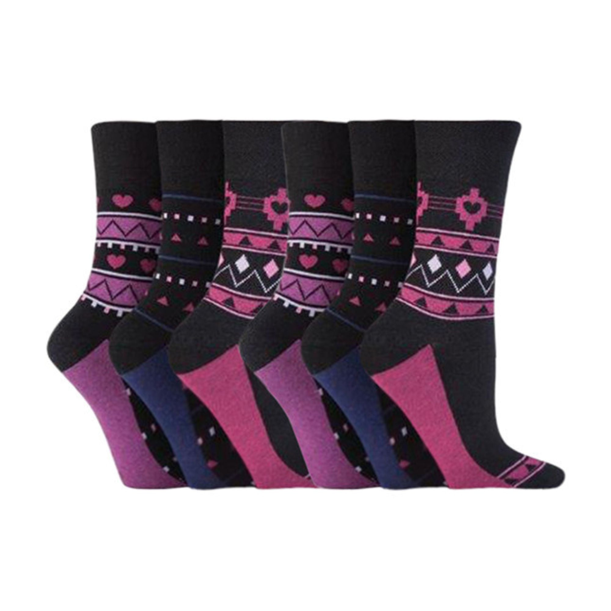 Gentle Grip 6 Pack Womens Patterned Non Elastic Cotton Socks
