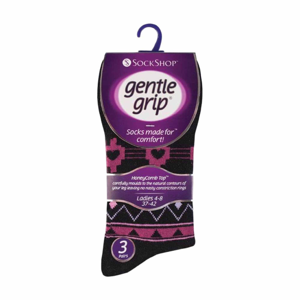 Gentle Grip 6 Pack Womens Patterned Non Elastic Cotton Socks