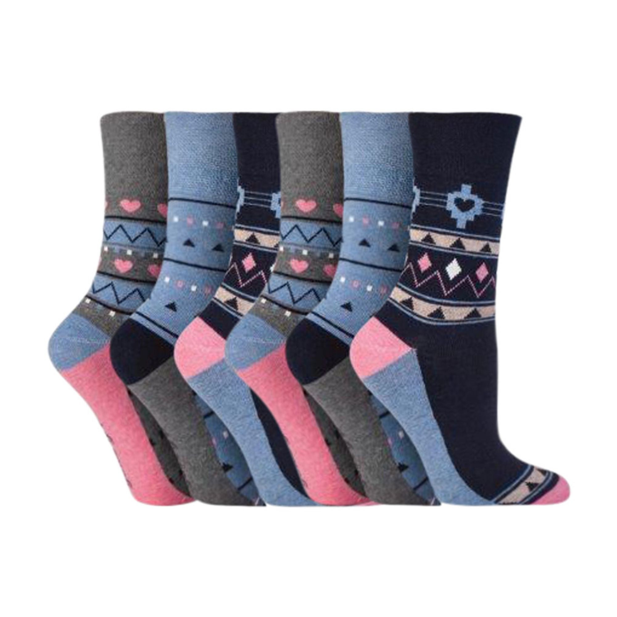 Gentle Grip 6 Pack Womens Patterned Non Elastic Cotton Socks