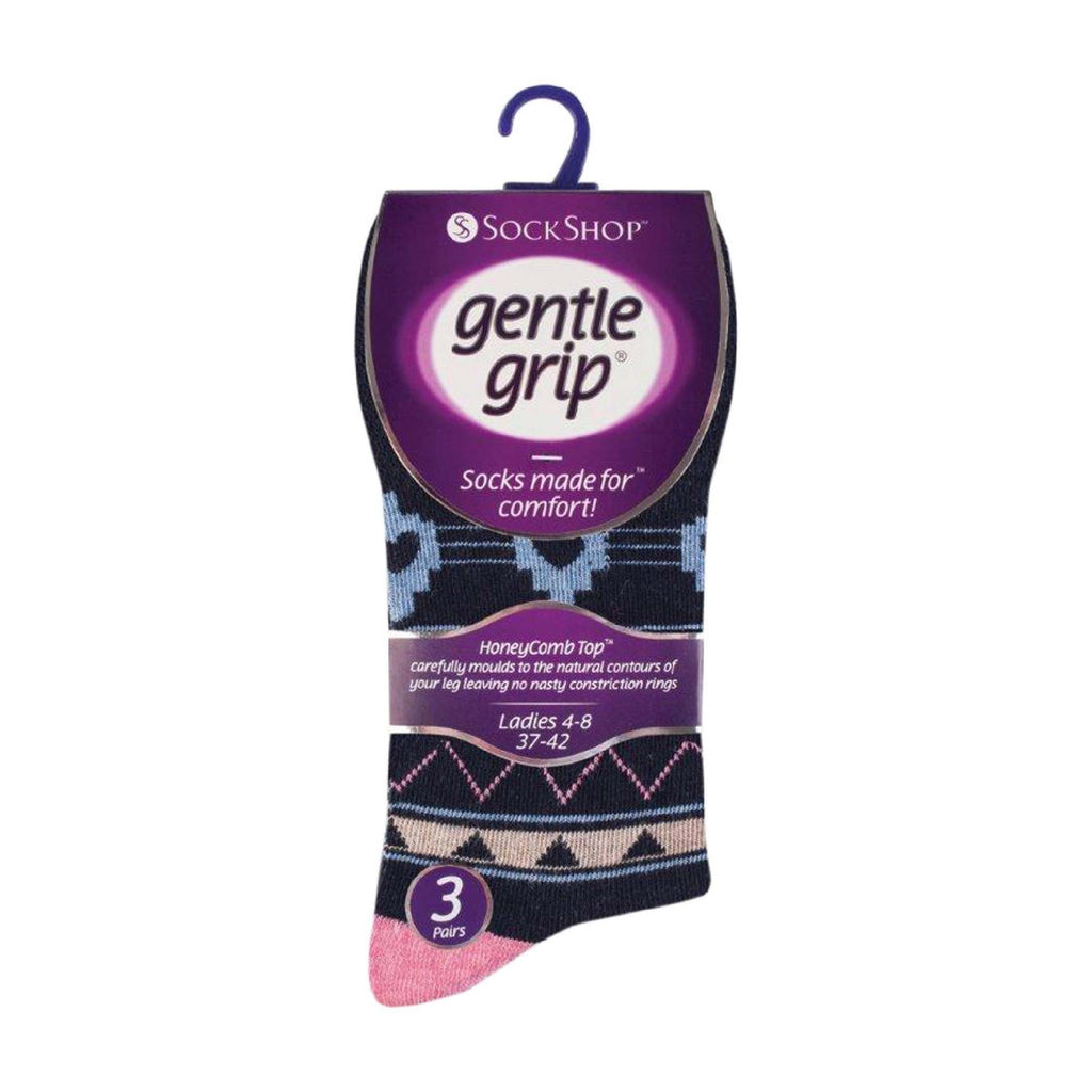 Gentle Grip 6 Pack Womens Patterned Non Elastic Cotton Socks