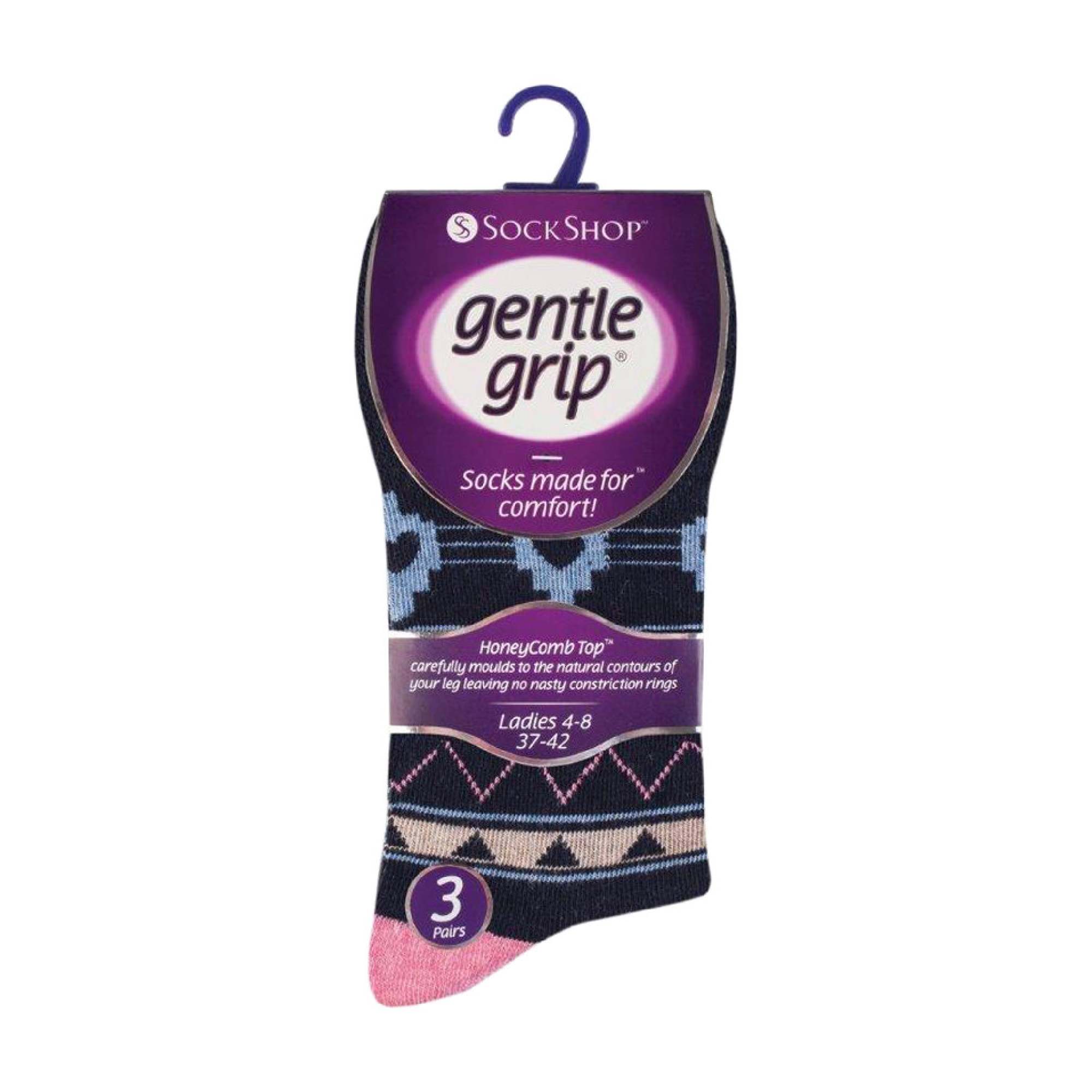 Gentle Grip 6 Pack Womens Patterned Non Elastic Cotton Socks