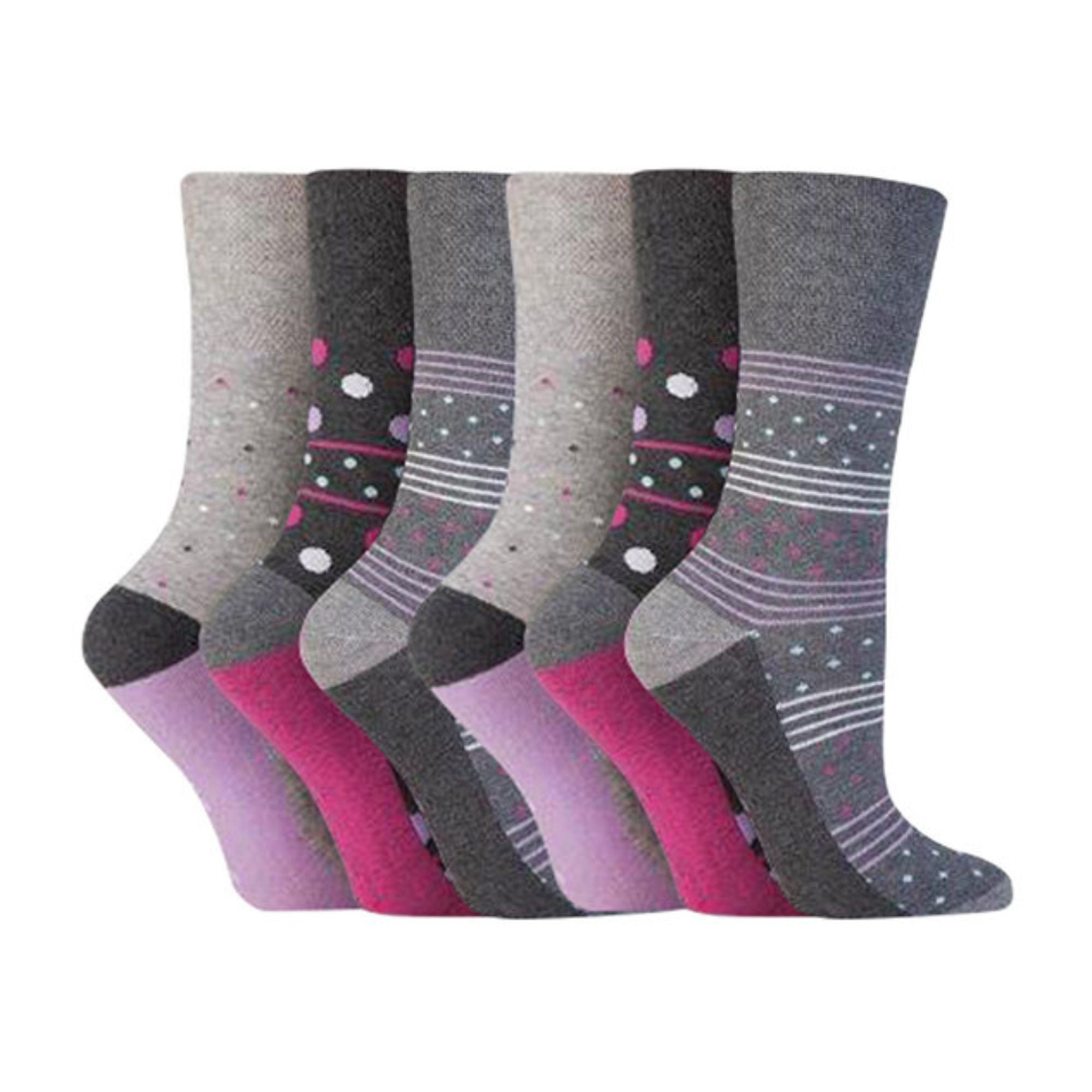 Gentle Grip 6 Pack Womens Patterned Non Elastic Cotton Socks