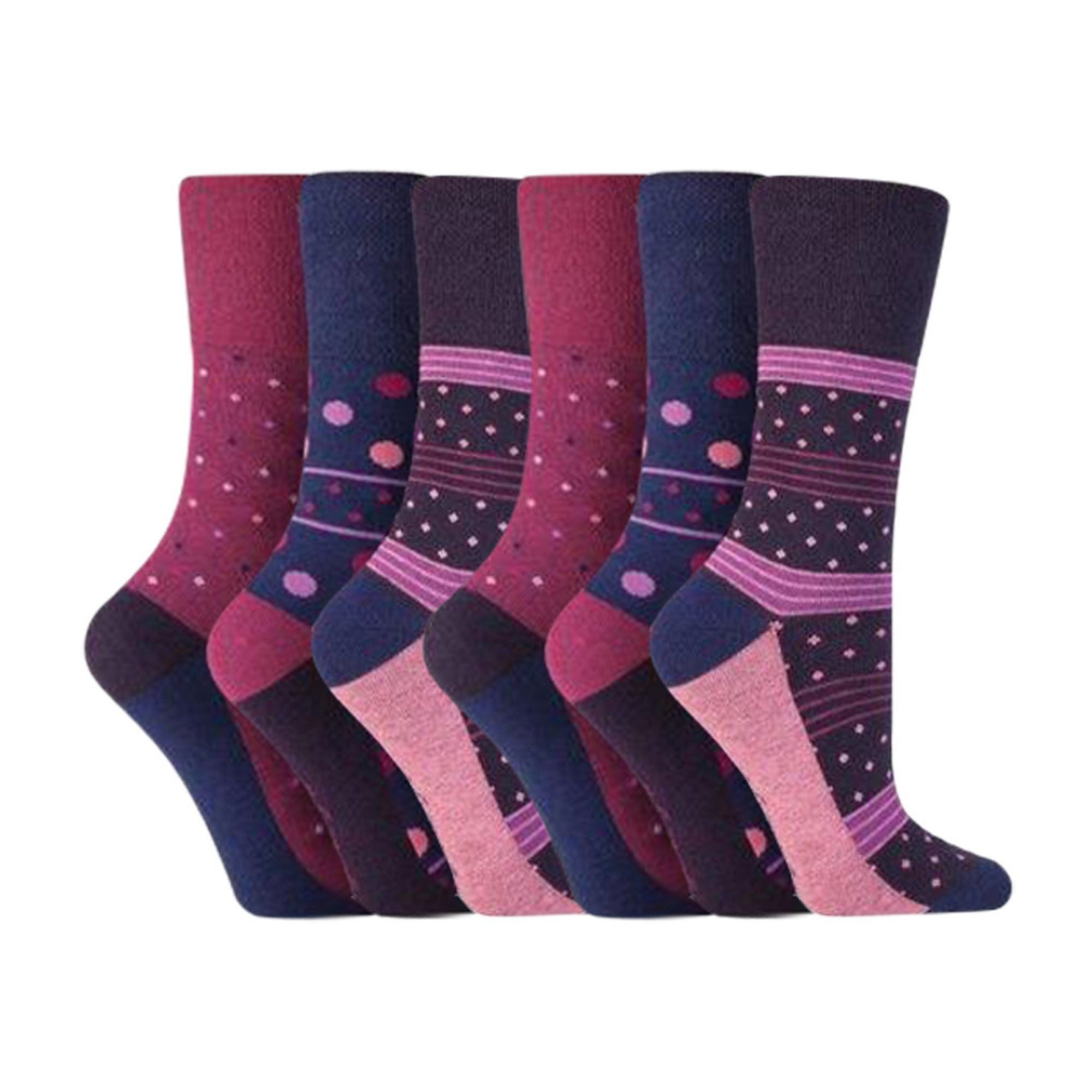Gentle Grip 6 Pack Womens Patterned Non Elastic Cotton Socks