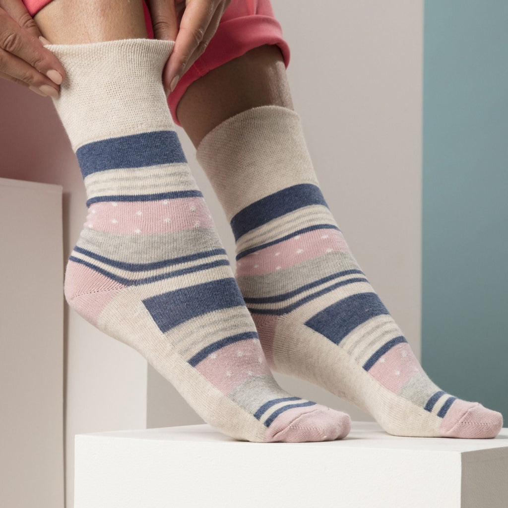 Gentle Grip 6 Pack Womens Patterned Non Elastic Cotton Socks