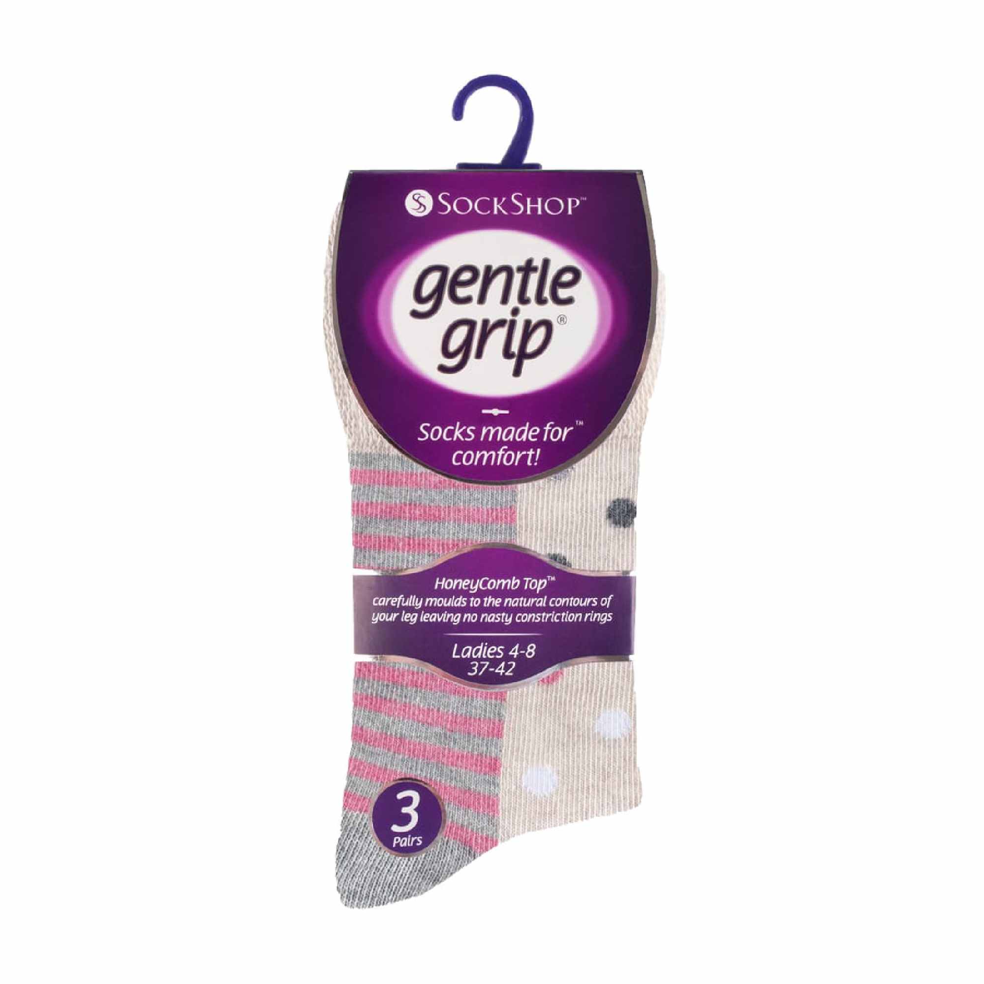 Gentle Grip 6 Pack Womens Patterned Non Elastic Cotton Socks