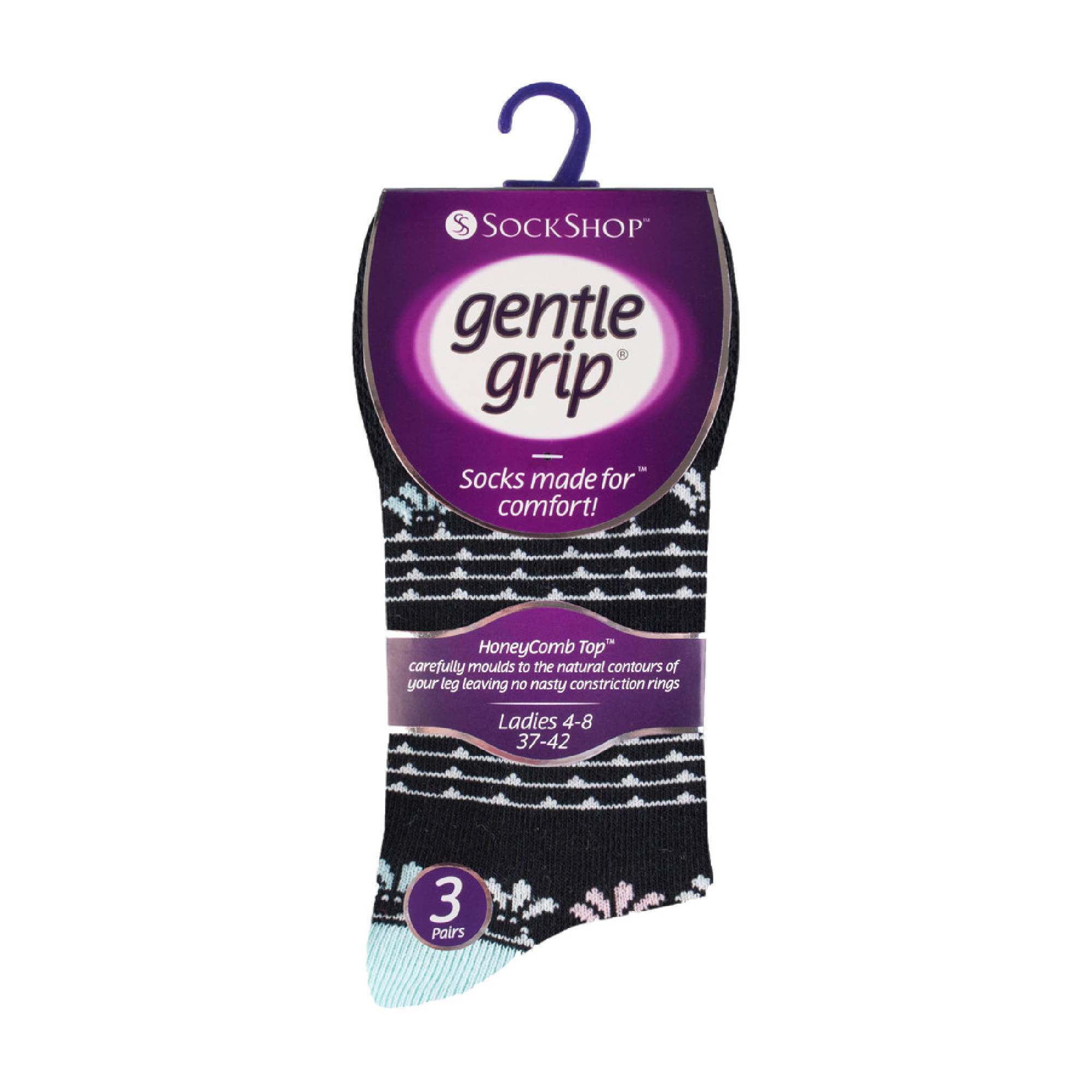 Gentle Grip 6 Pack Womens Patterned Non Elastic Cotton Socks