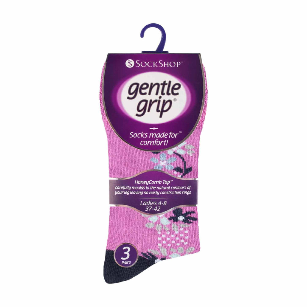 Gentle Grip 6 Pack Womens Patterned Non Elastic Cotton Socks
