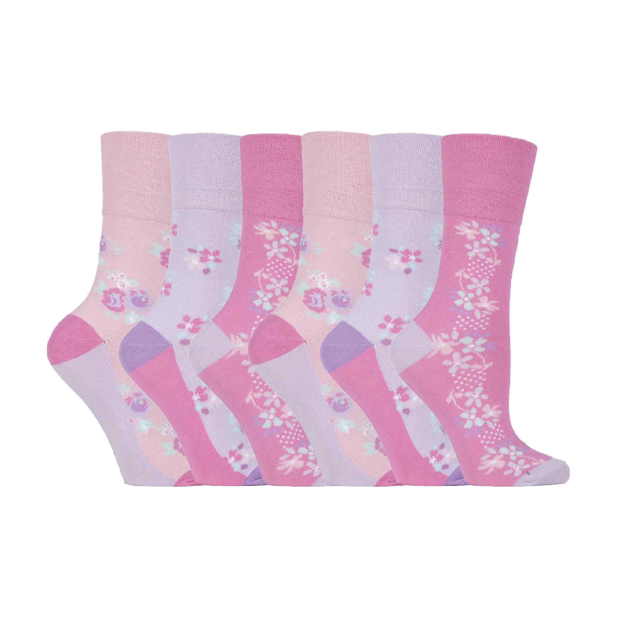 Gentle Grip 6 Pack Womens Patterned Non Elastic Cotton Socks