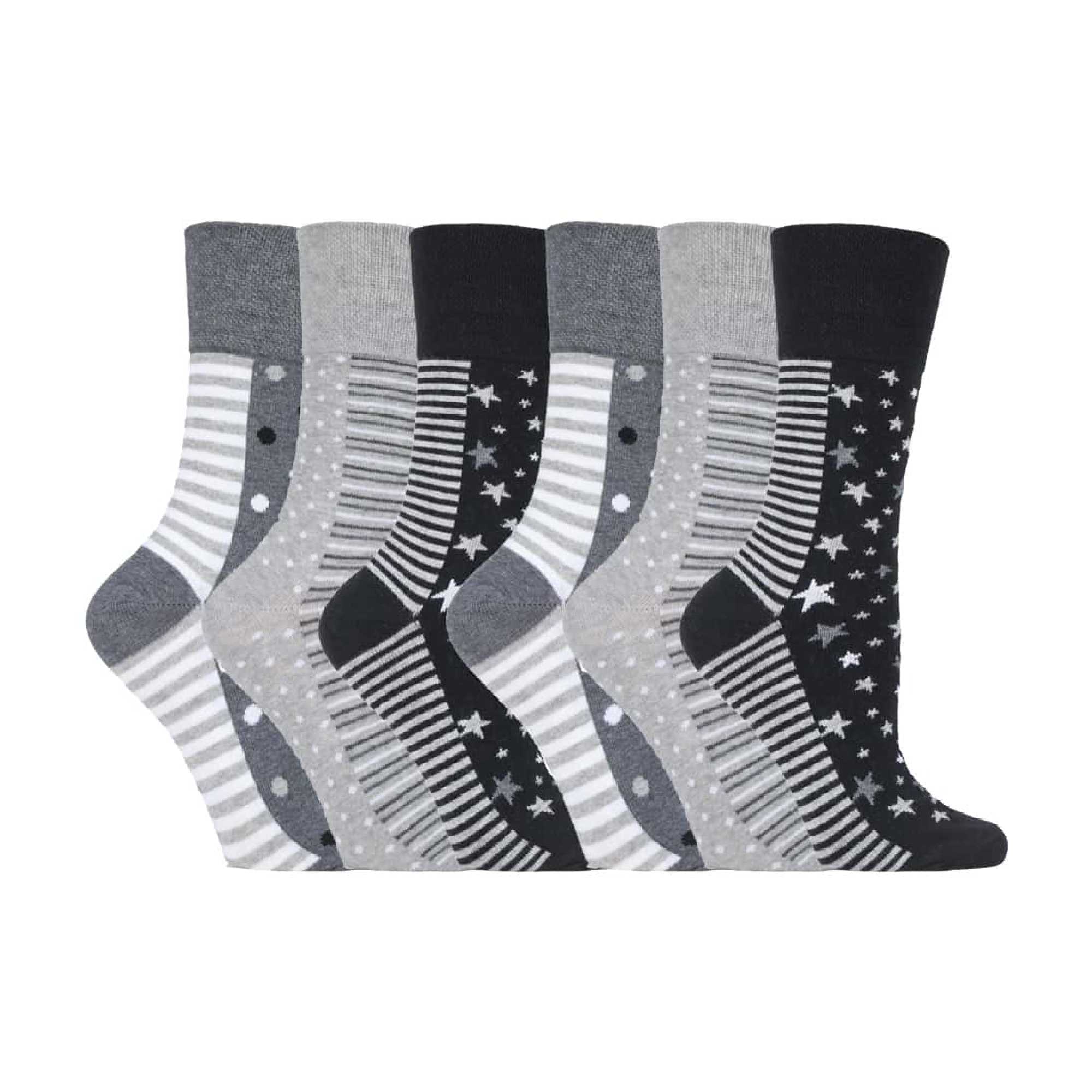 Gentle Grip 6 Pack Womens Patterned Non Elastic Cotton Socks