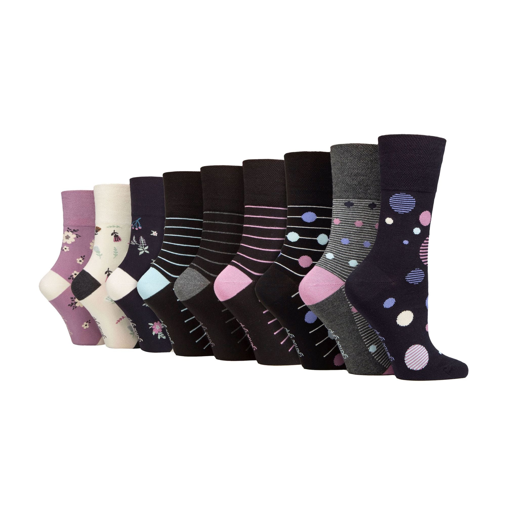 Gentle Grip 9 Pack Womens Soft Breathable Bamboo Non Elastic Dress Socks
