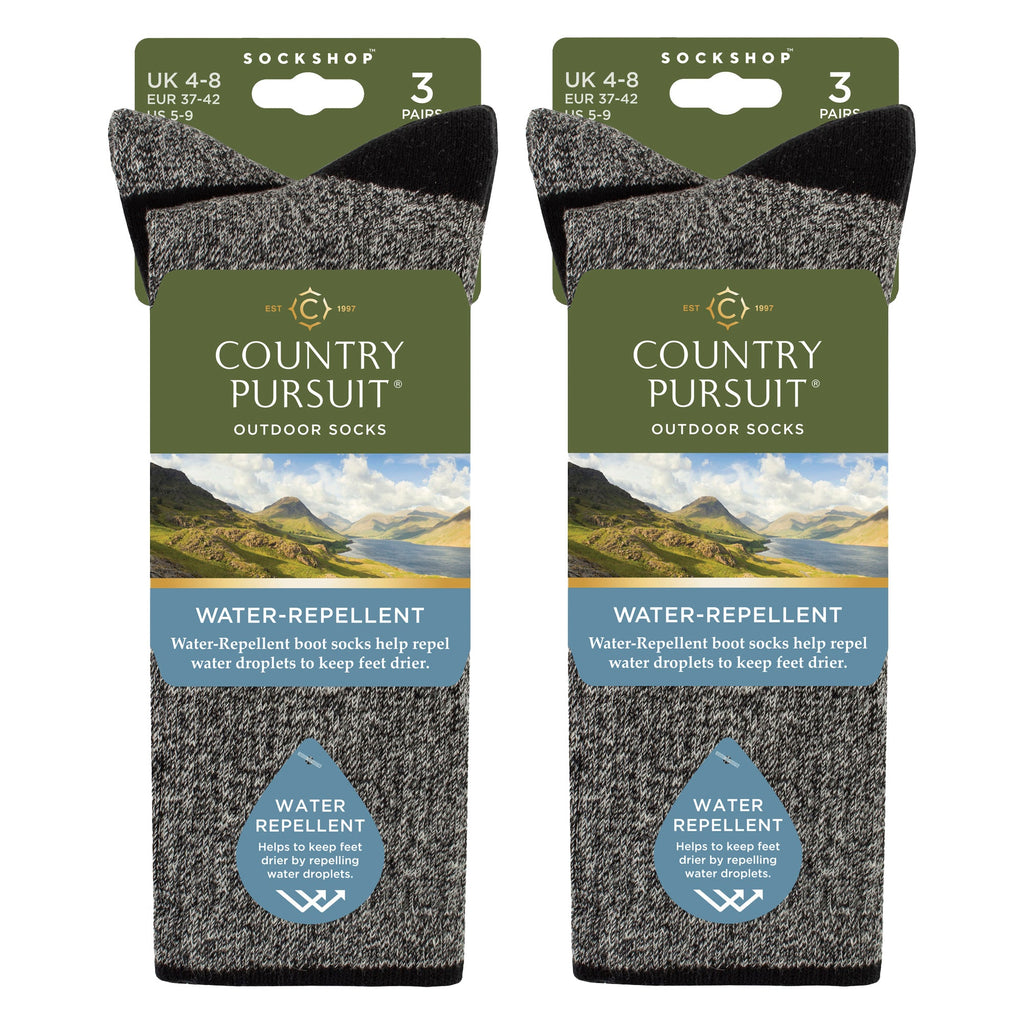 Country Pursuit 6 Pairs Womens Water Repellent Midweight Outdoor Socks for Hiking and Walking