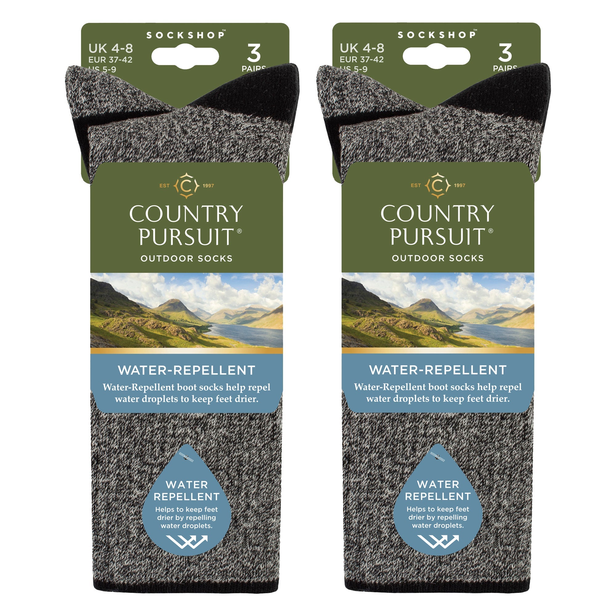 Country Pursuit 6 Pairs Womens Water Repellent Midweight Outdoor Socks for Hiking and Walking
