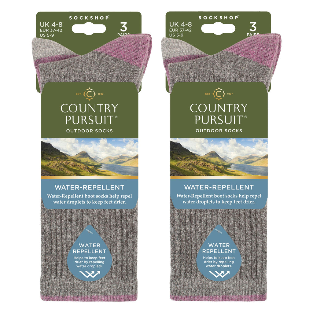 Country Pursuit 6 Pairs Womens Water Repellent Midweight Outdoor Socks for Hiking and Walking