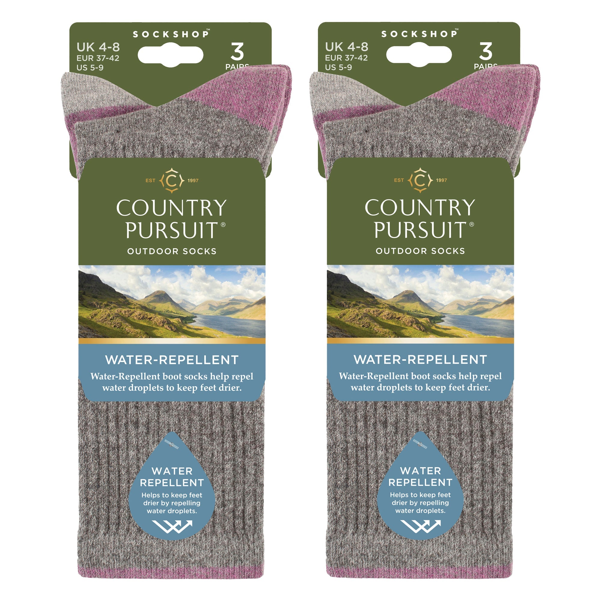 Country Pursuit 6 Pairs Womens Water Repellent Midweight Outdoor Socks for Hiking and Walking