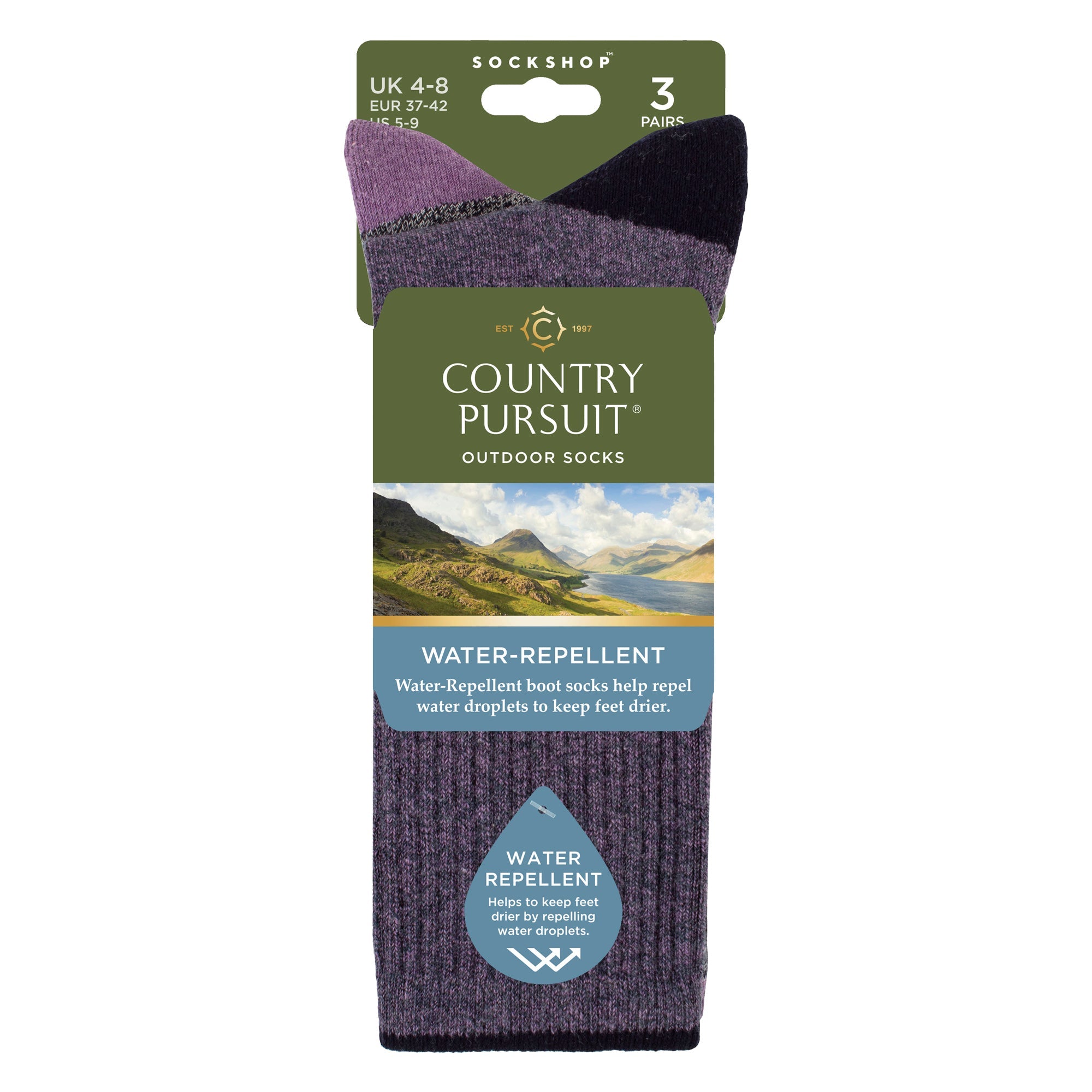 Country Pursuit 3 Pairs Womens Water Repellent Midweight Outdoor Socks for Hiking and Walking
