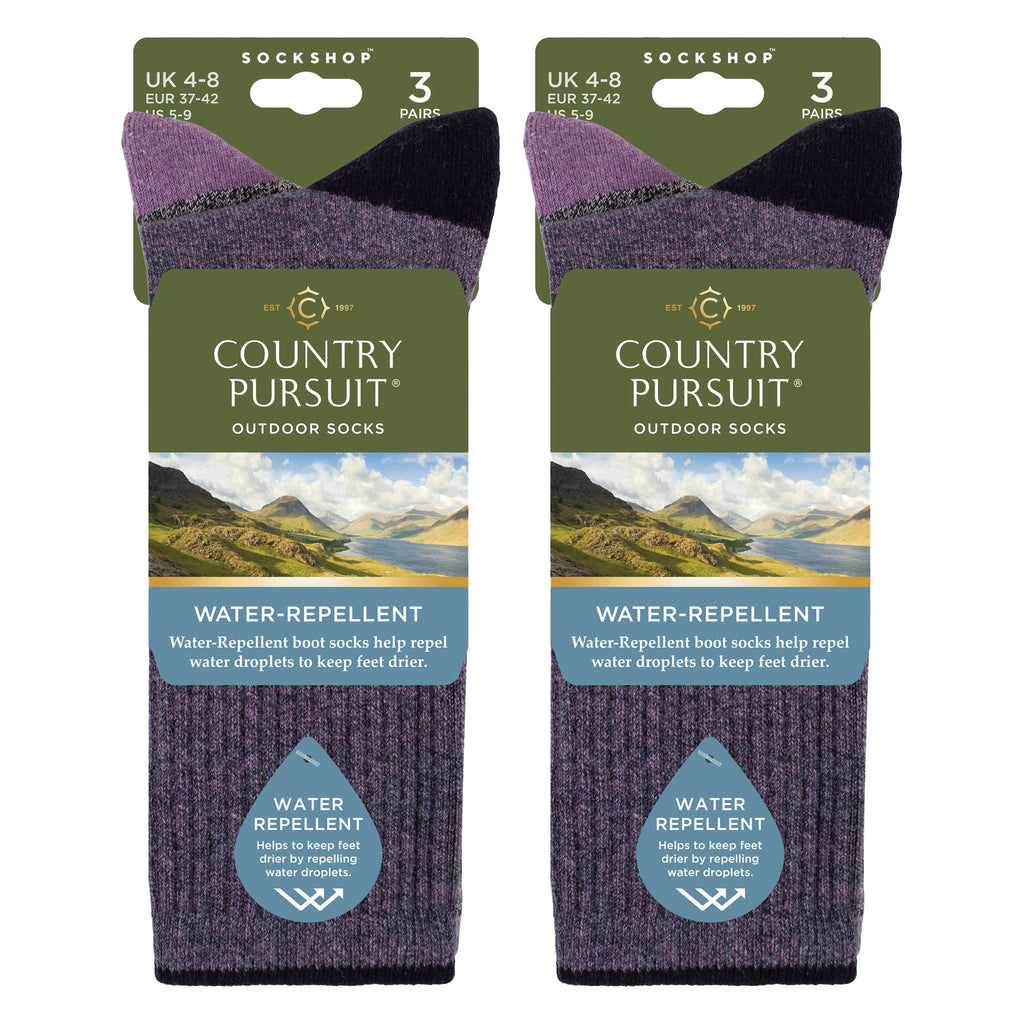 Country Pursuit 6 Pairs Womens Water Repellent Midweight Outdoor Socks for Hiking and Walking