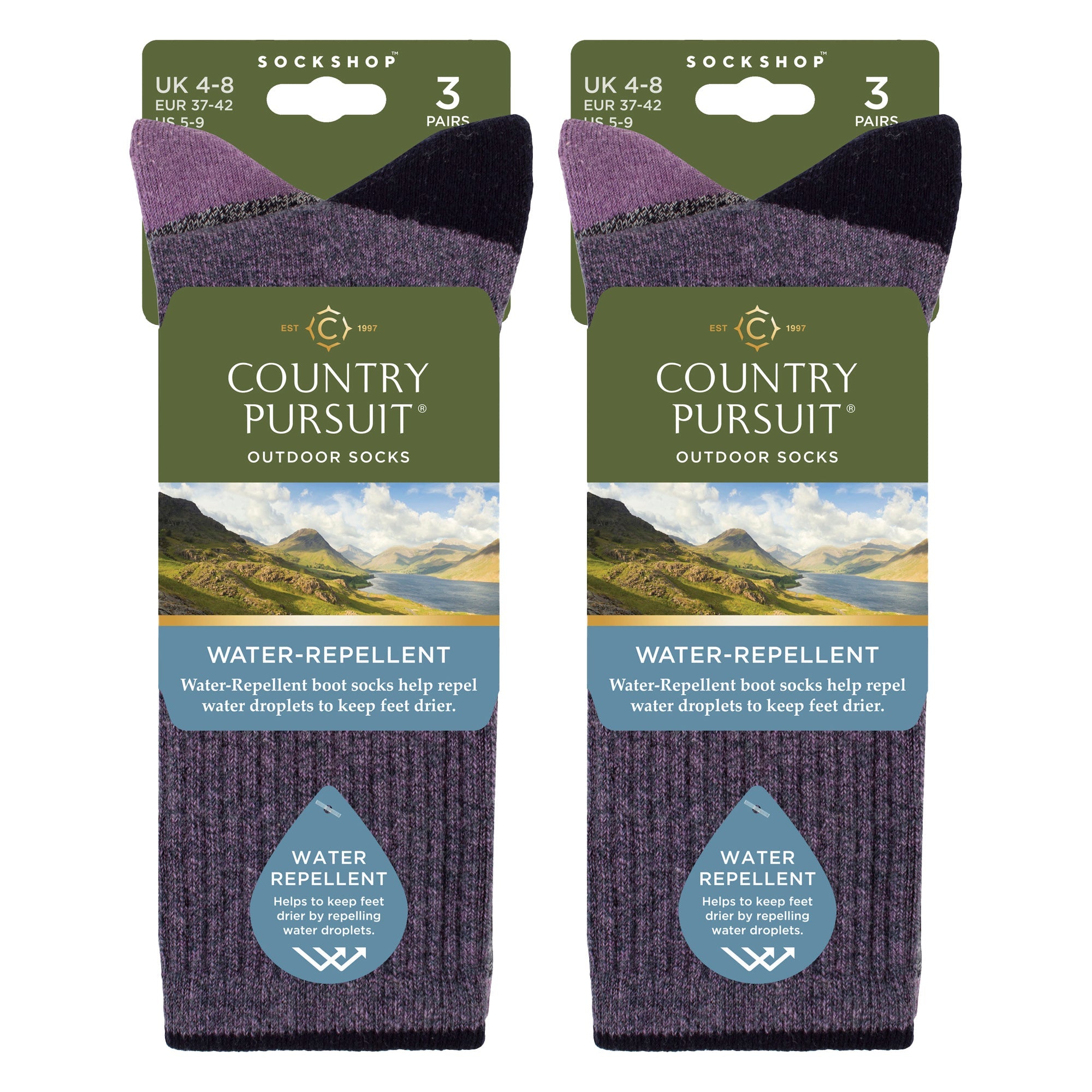 Country Pursuit 6 Pairs Womens Water Repellent Midweight Outdoor Socks for Hiking and Walking