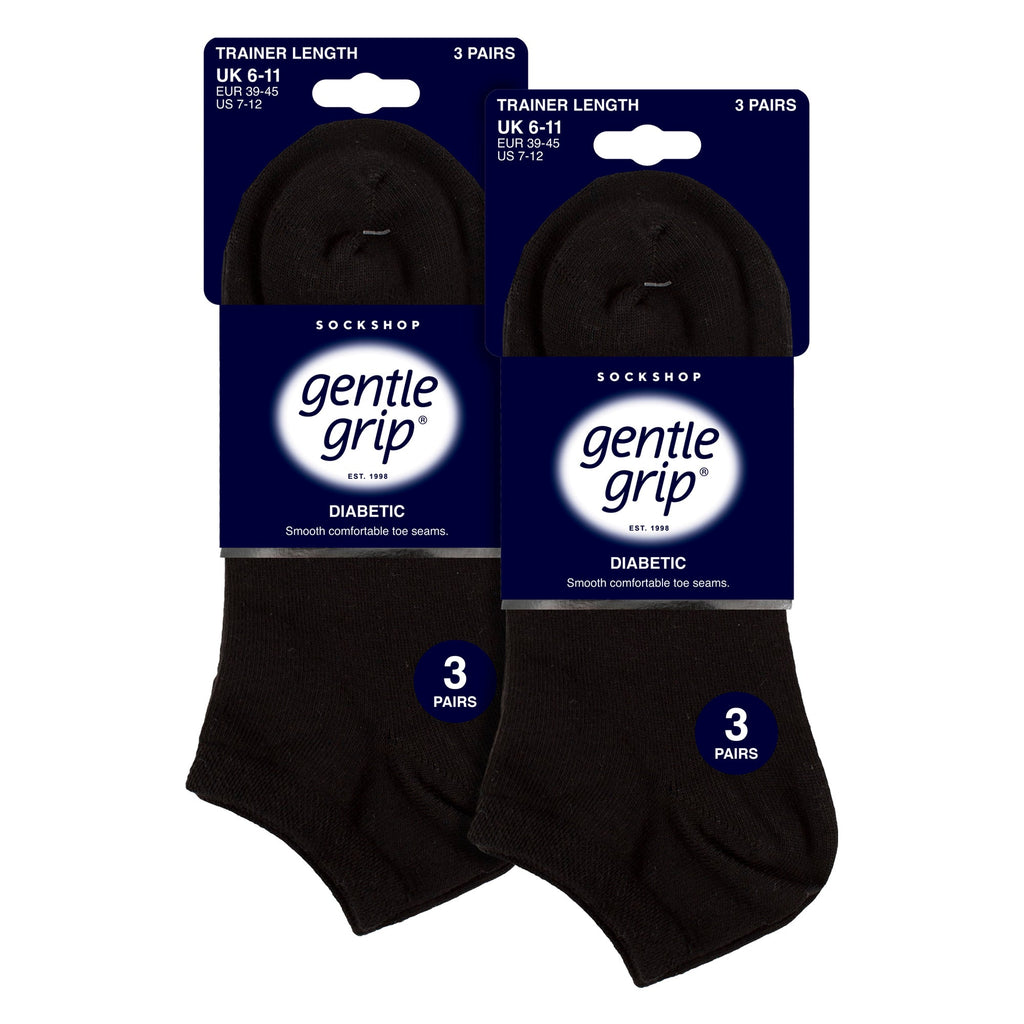 Gentle Grip 6 Pack Mens Diabetic Trainer Socks Loose Top Wide Ankle Socks