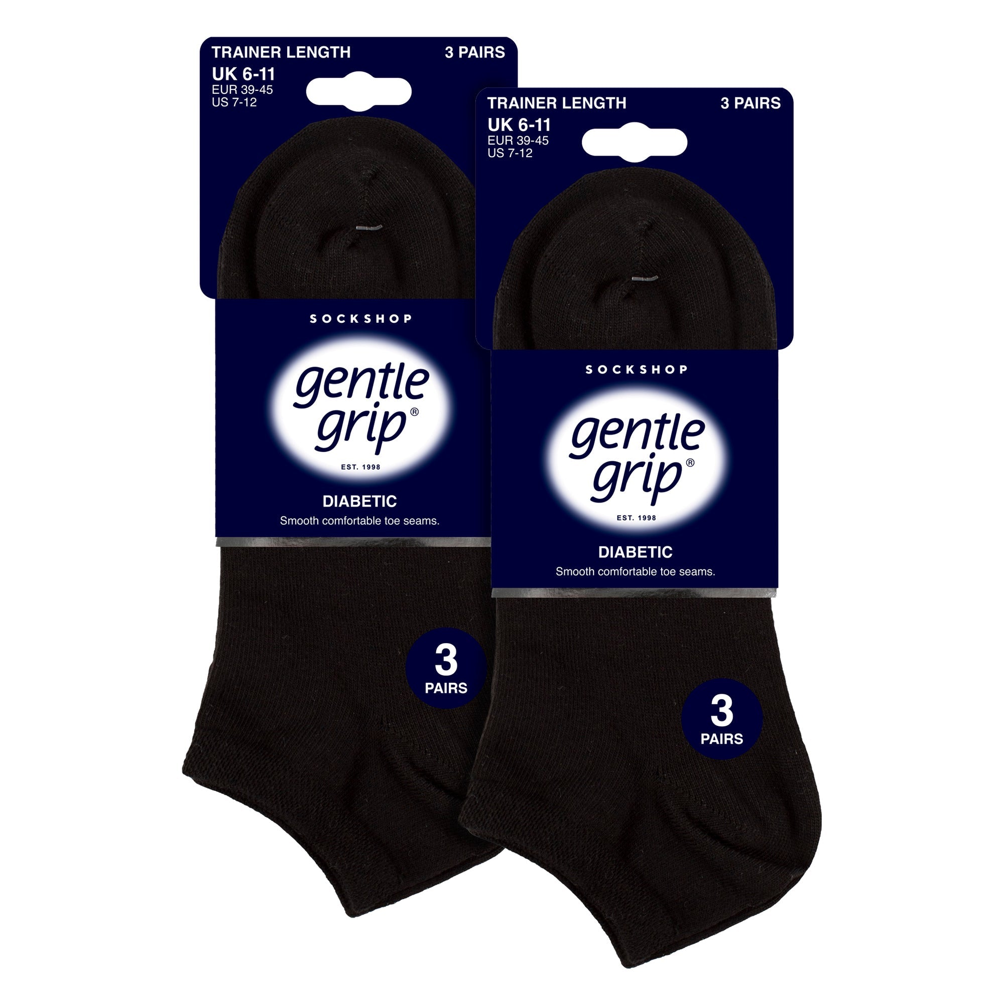 Gentle Grip 6 Pack Mens Diabetic Trainer Socks Loose Top Wide Ankle Socks