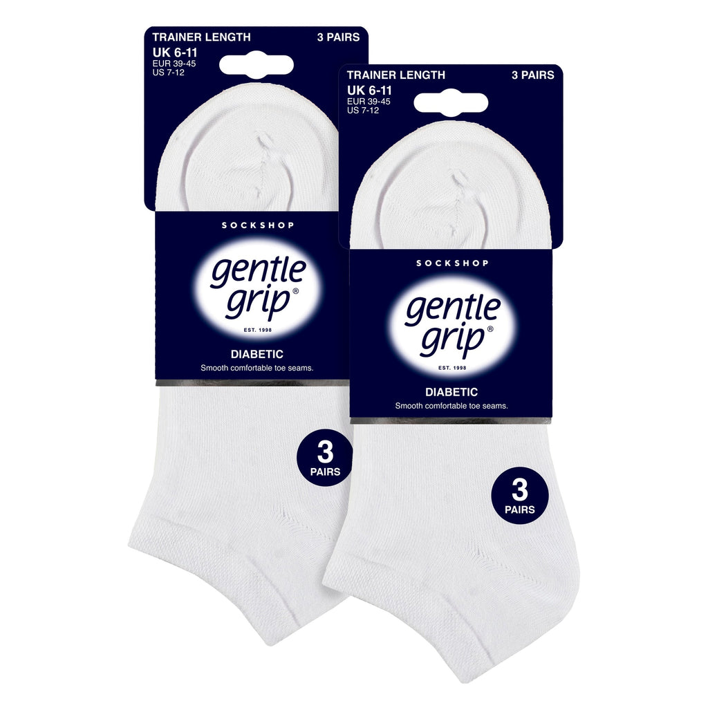 Gentle Grip 6 Pack Mens Diabetic Trainer Socks Loose Top Wide Ankle Socks