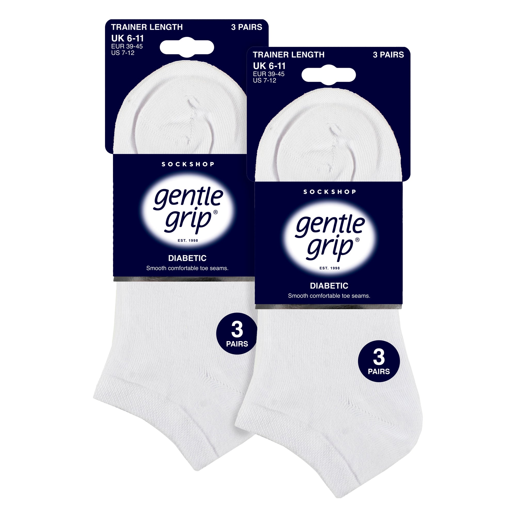 Gentle Grip 6 Pack Mens Diabetic Trainer Socks Loose Top Wide Ankle Socks