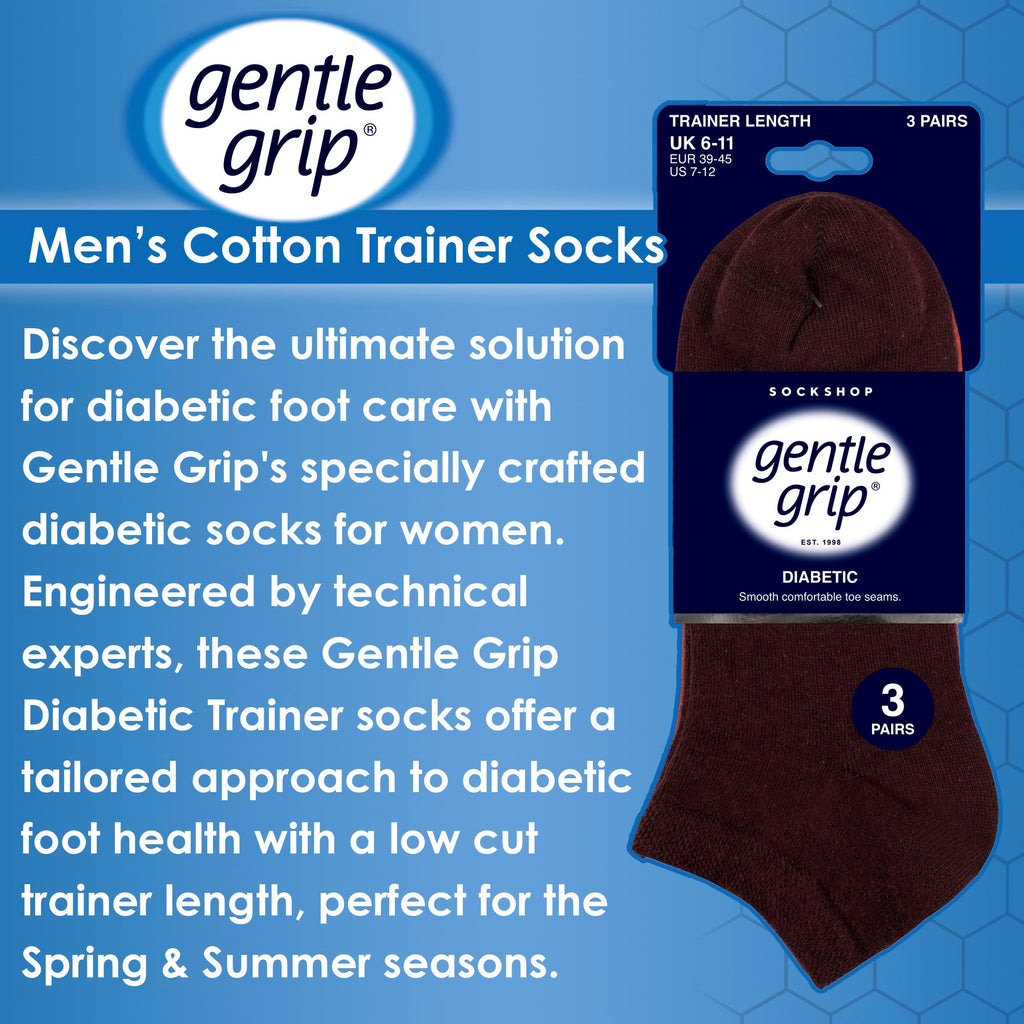 Gentle Grip 6 Pack Mens Diabetic Trainer Socks Loose Top Wide Ankle Socks
