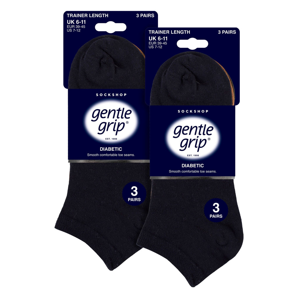 Gentle Grip 6 Pack Mens Diabetic Trainer Socks Loose Top Wide Ankle Socks