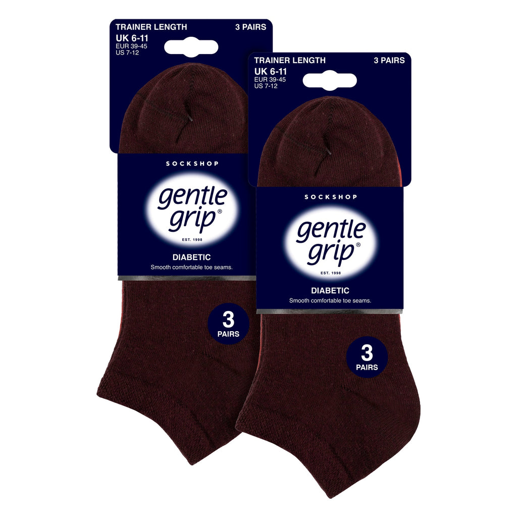 Gentle Grip 6 Pack Mens Diabetic Trainer Socks Loose Top Wide Ankle Socks
