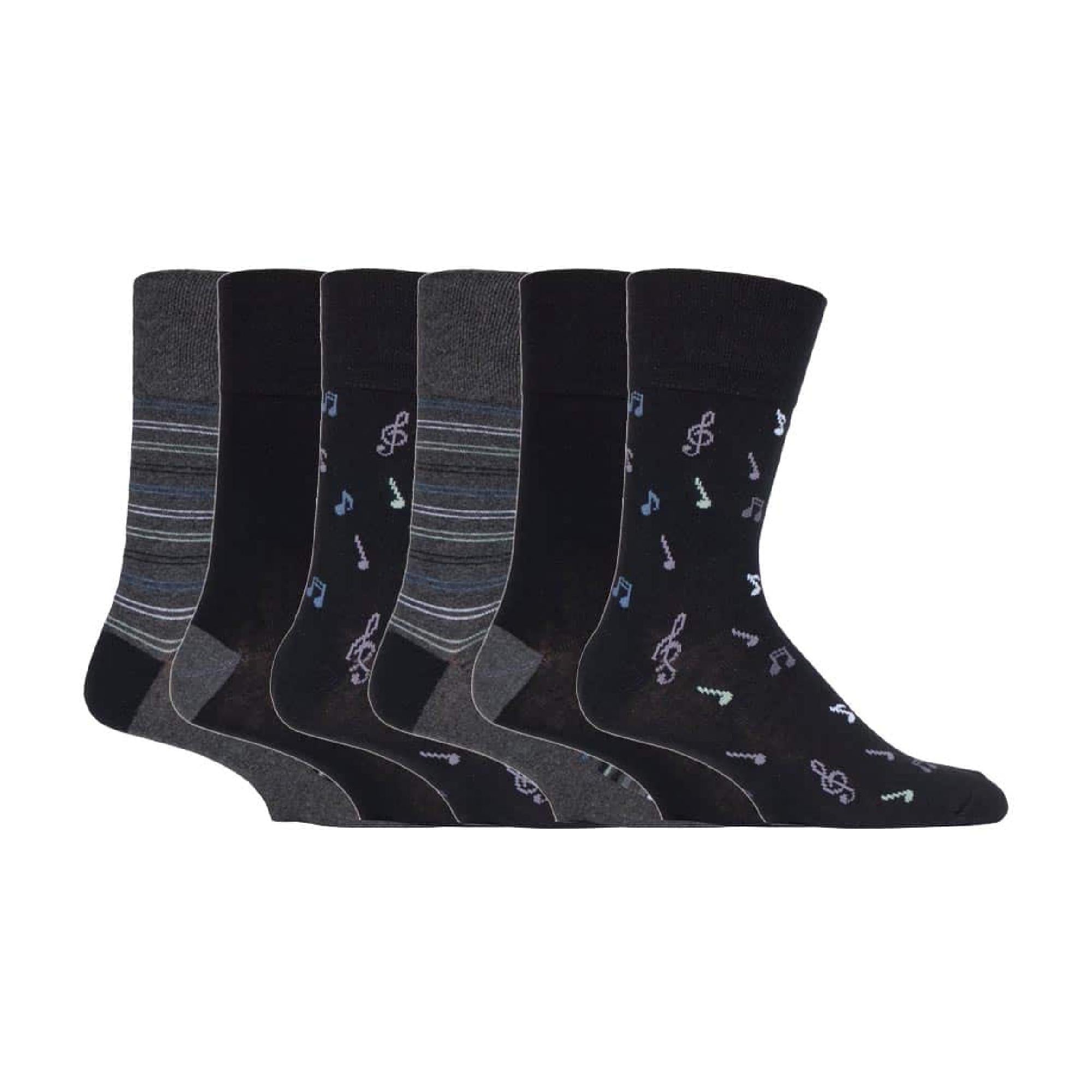 Sock Snob 6 Pack Mens Non Elastic Loose Top Patterned Socks