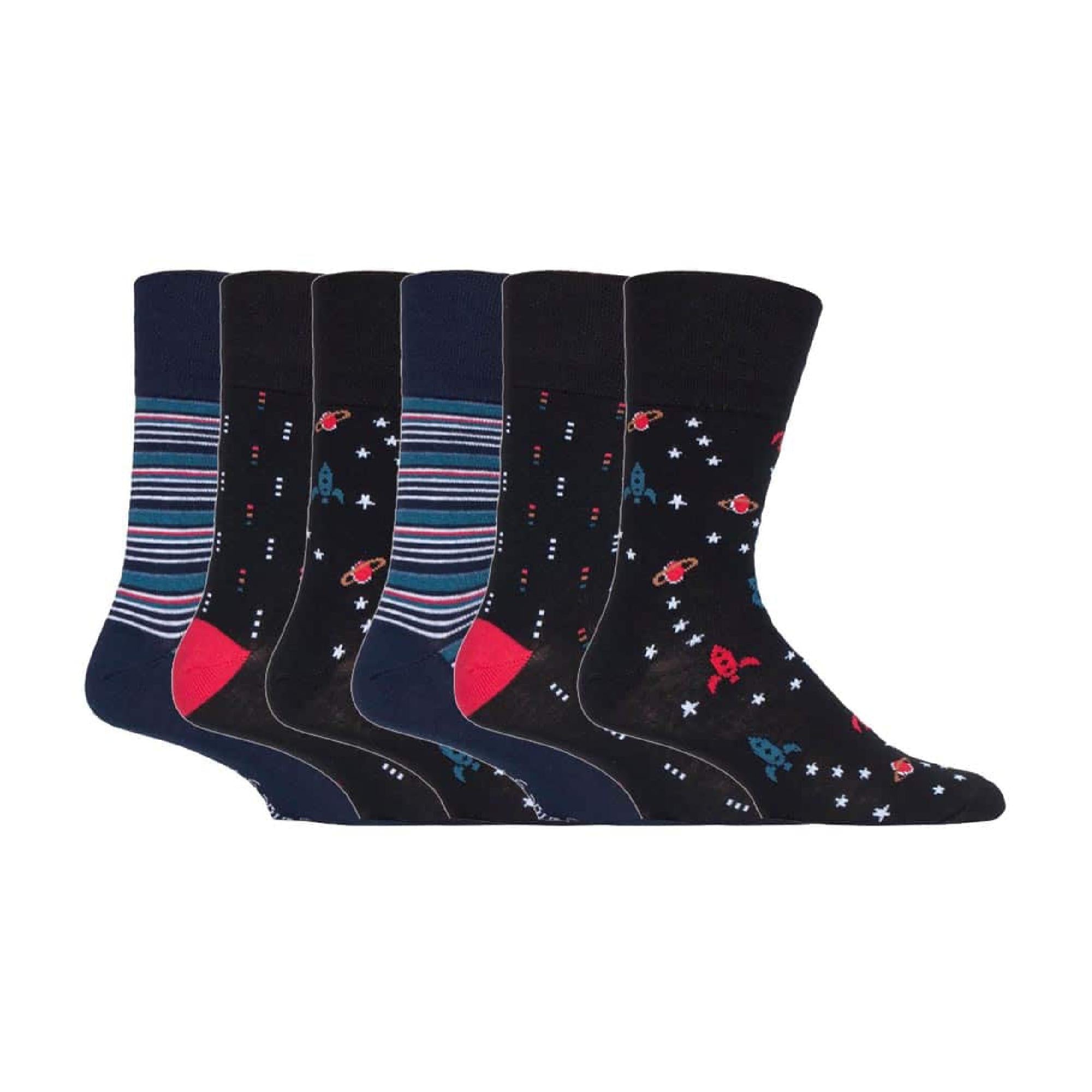 Sock Snob 6 Pack Mens Non Elastic Loose Top Patterned Socks
